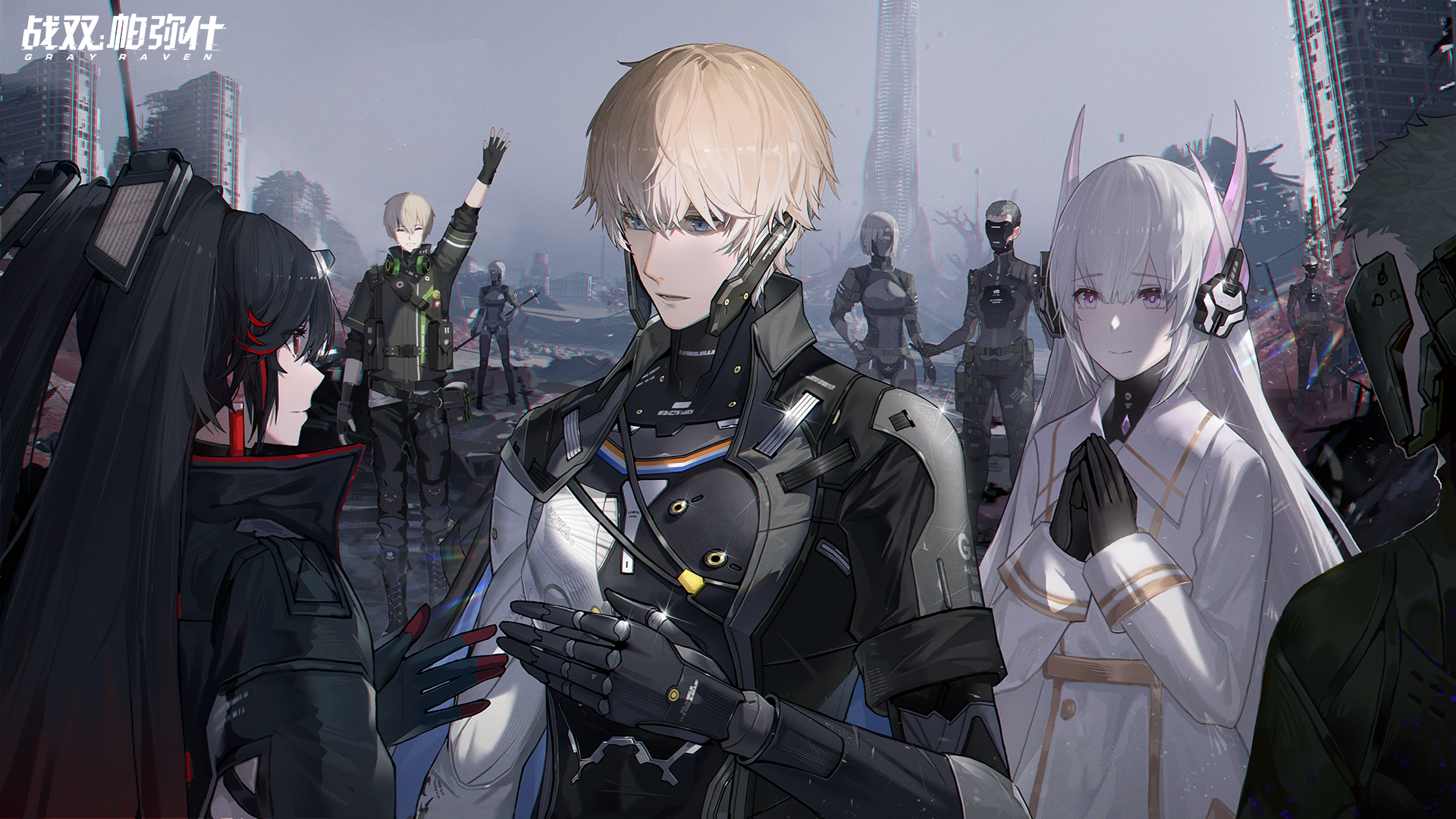Punishing: Gray Raven characters in a post-apocalyptic city HD Wallpaper