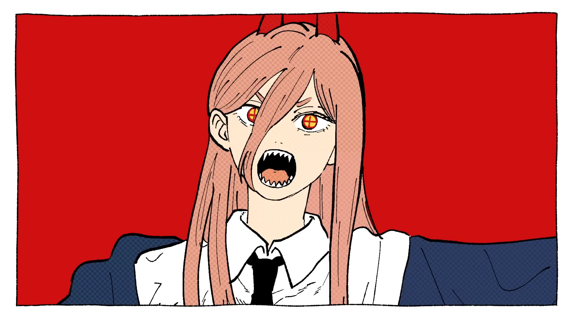Power from Chainsaw Man with sharp teeth and red eyes HD Wallpaper