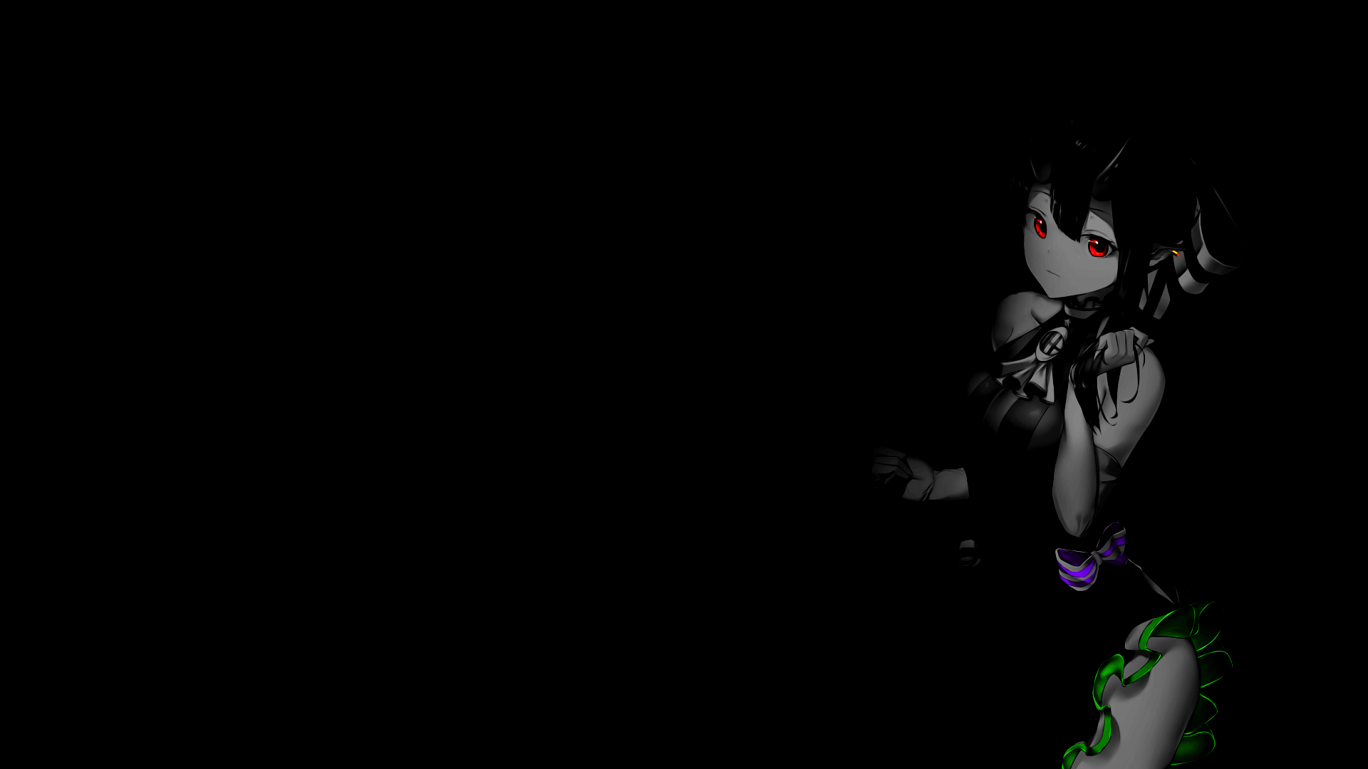 Anime girl with red eyes and horns on black background HD Wallpaper