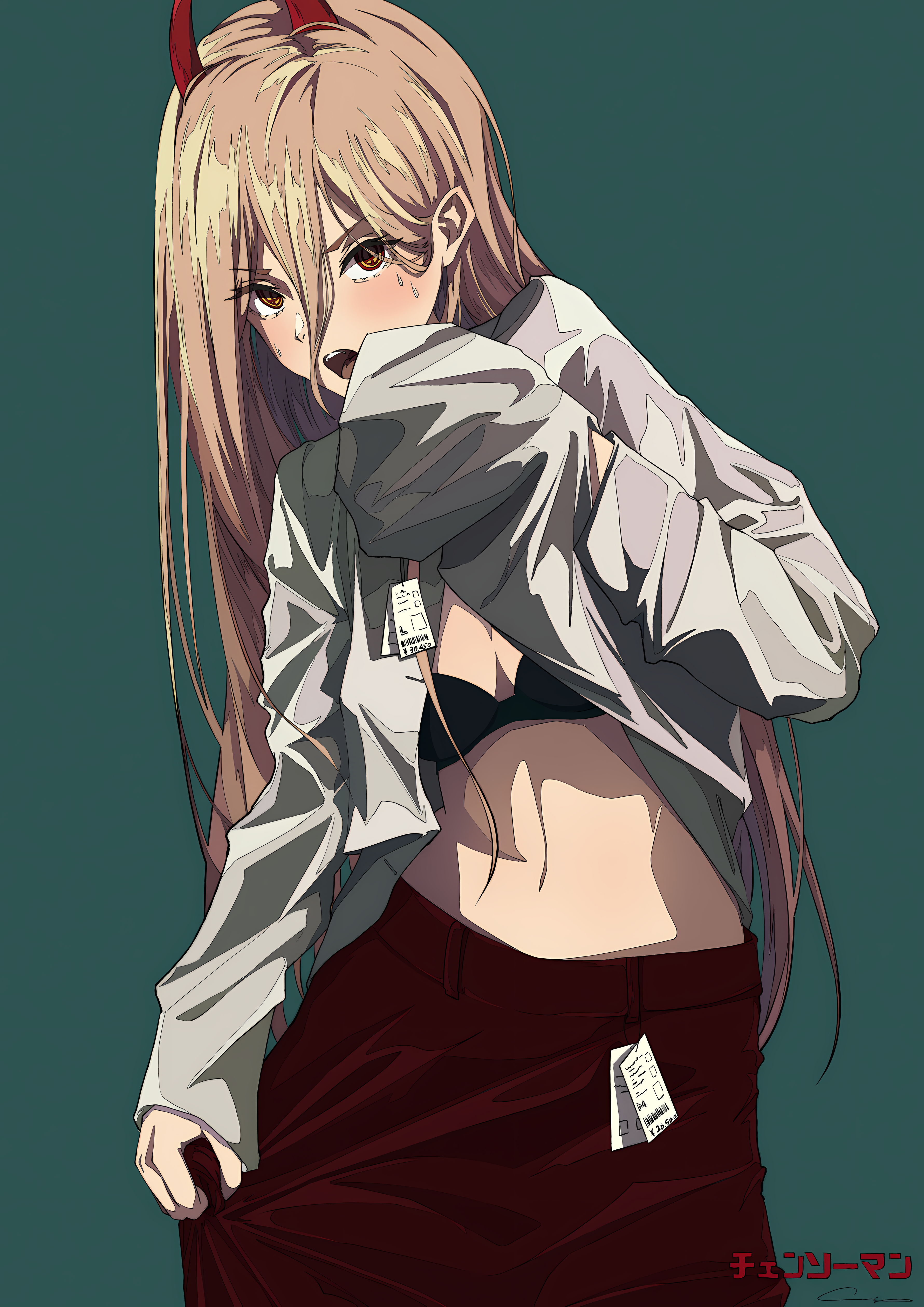 Power from Chainsaw Man lifting shirt HD Phone Wallpaper