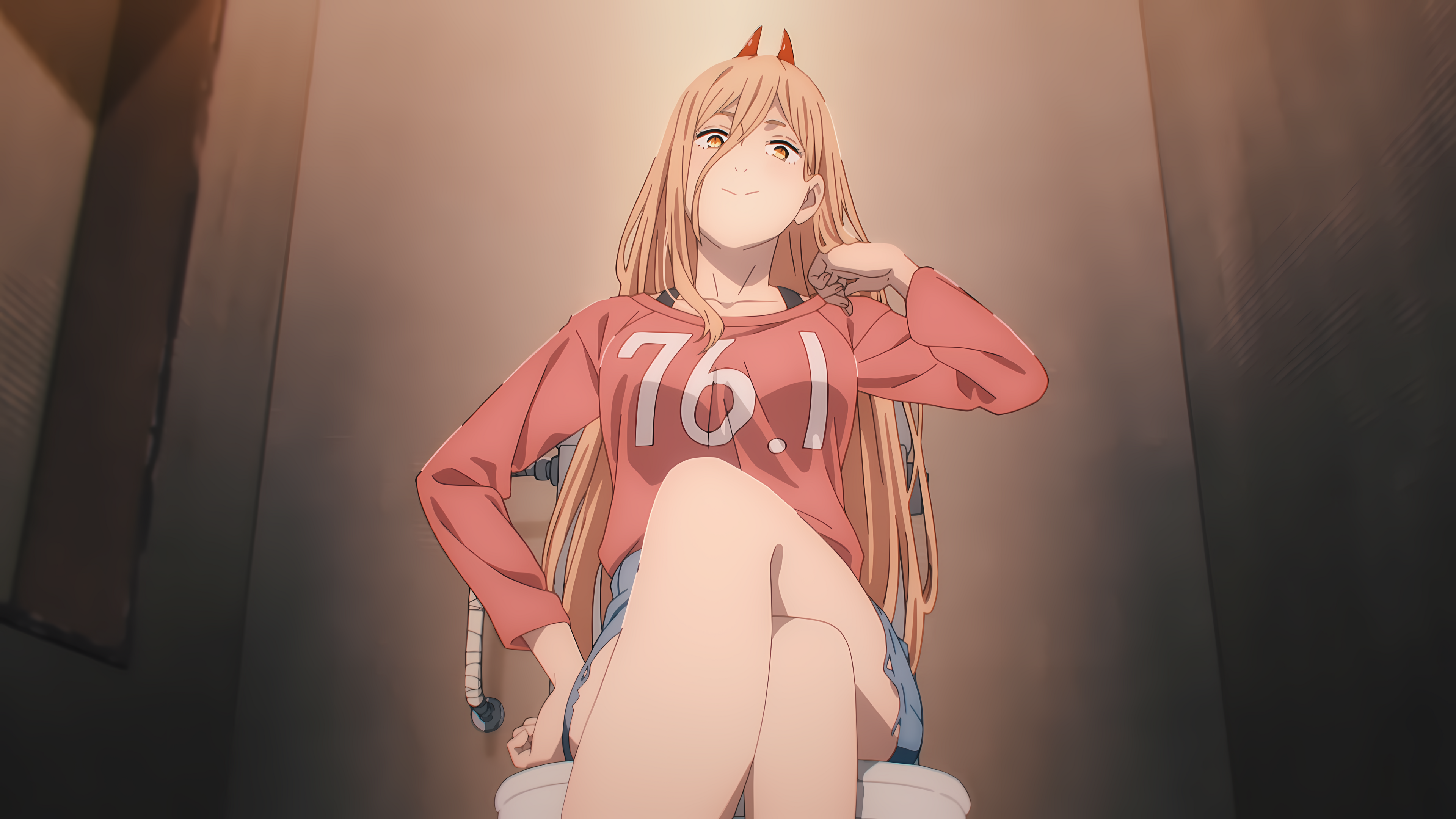 Power from Chainsaw Man sitting on a toilet HD Wallpaper
