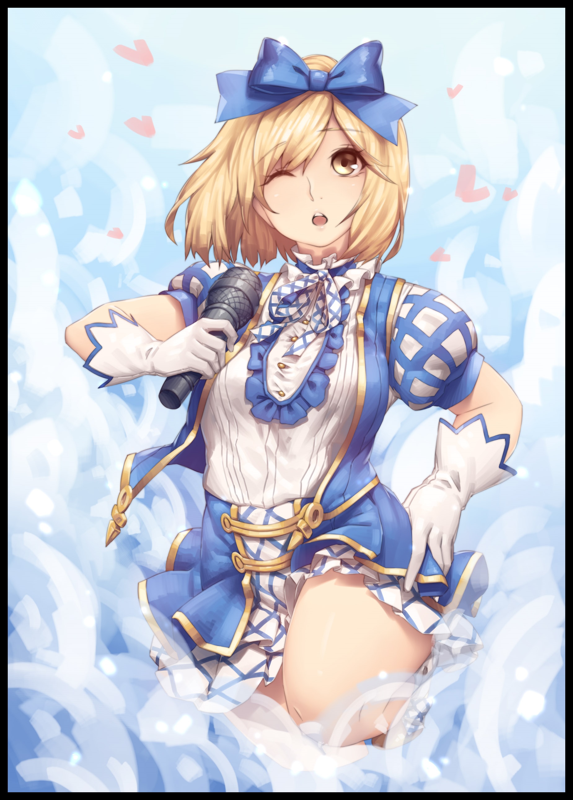 Djeeta from Granblue Fantasy singing with a microphone HD Phone Wallpaper
