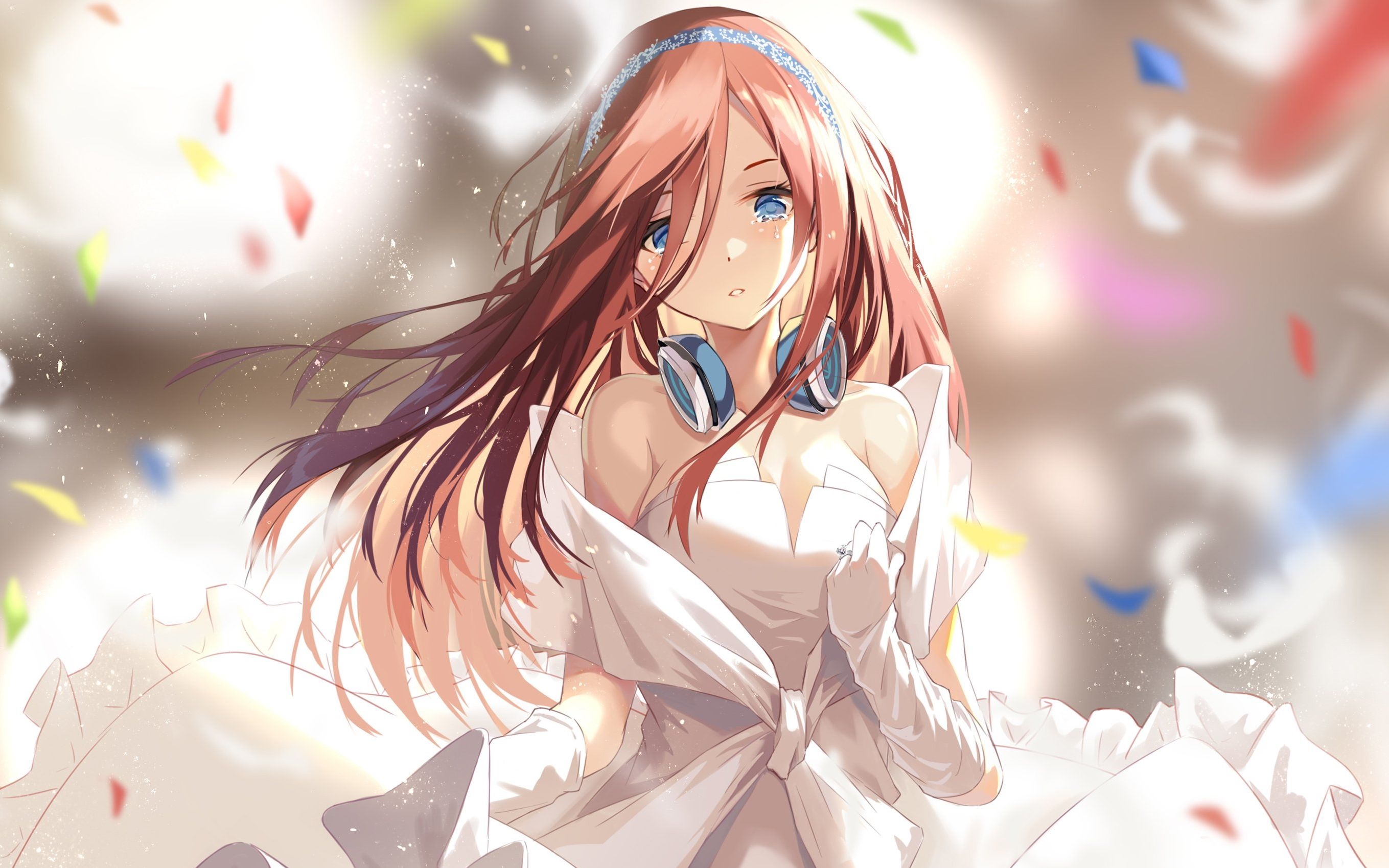 Nakano Miku in Wedding Dress with Headphones HD Wallpaper