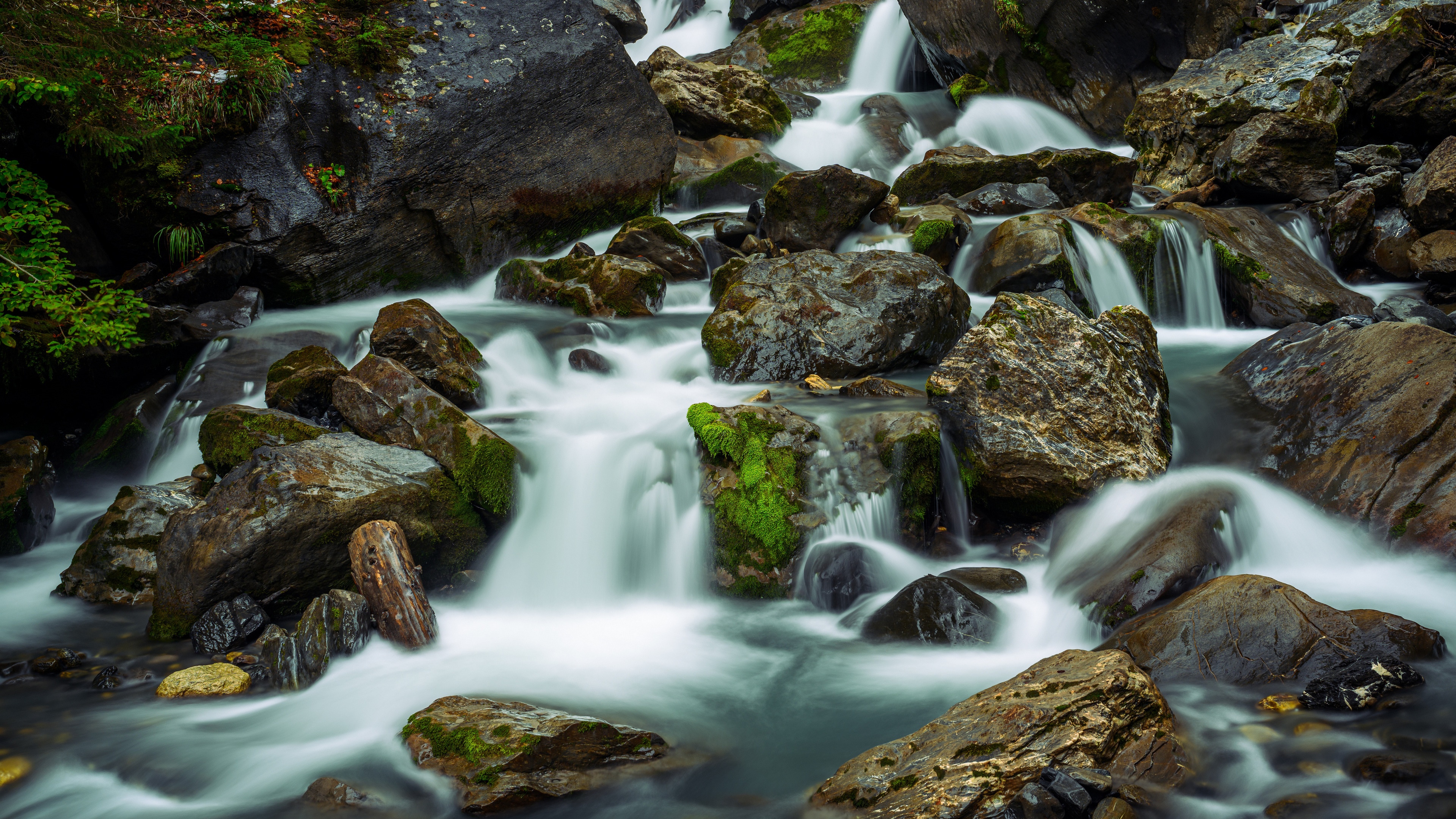 4K Switzerland waterfall with mossy rocks HD Wallpaper