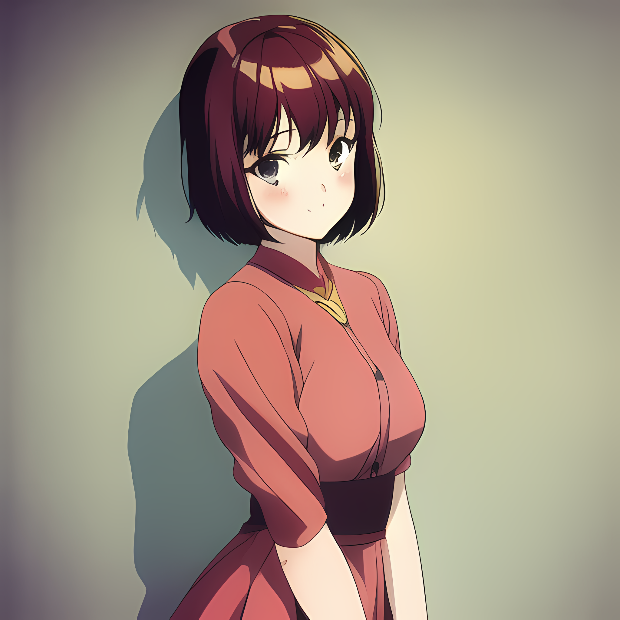 Anime girl in red dress with shadow HD Wallpaper