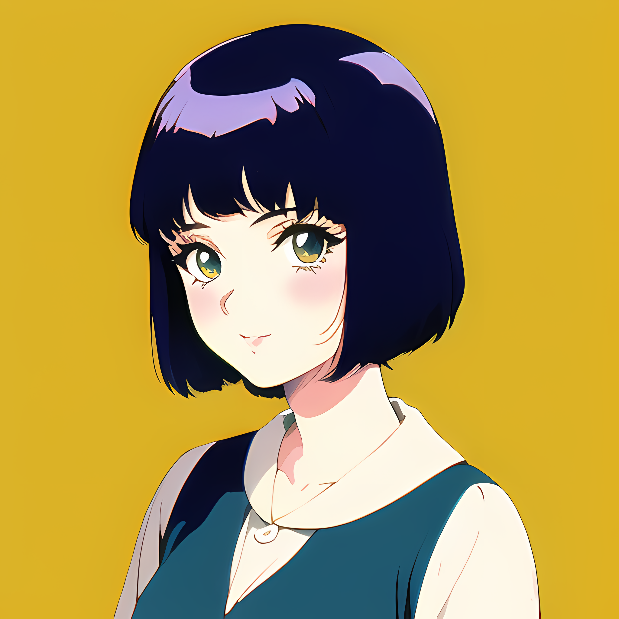 Anime girl with short dark hair and green eyes HD Wallpaper