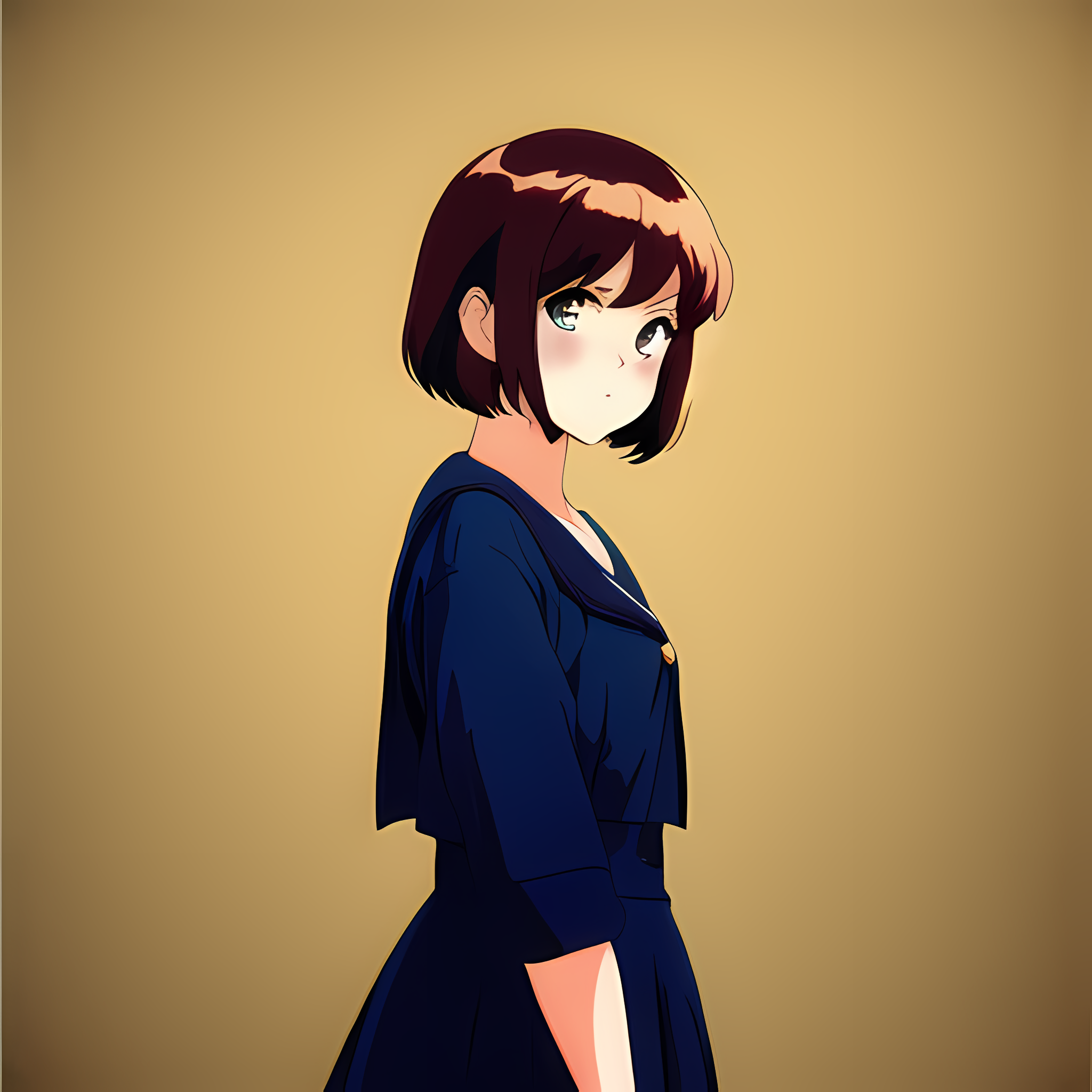 Anime girl in a dark blue uniform HD Wallpaper