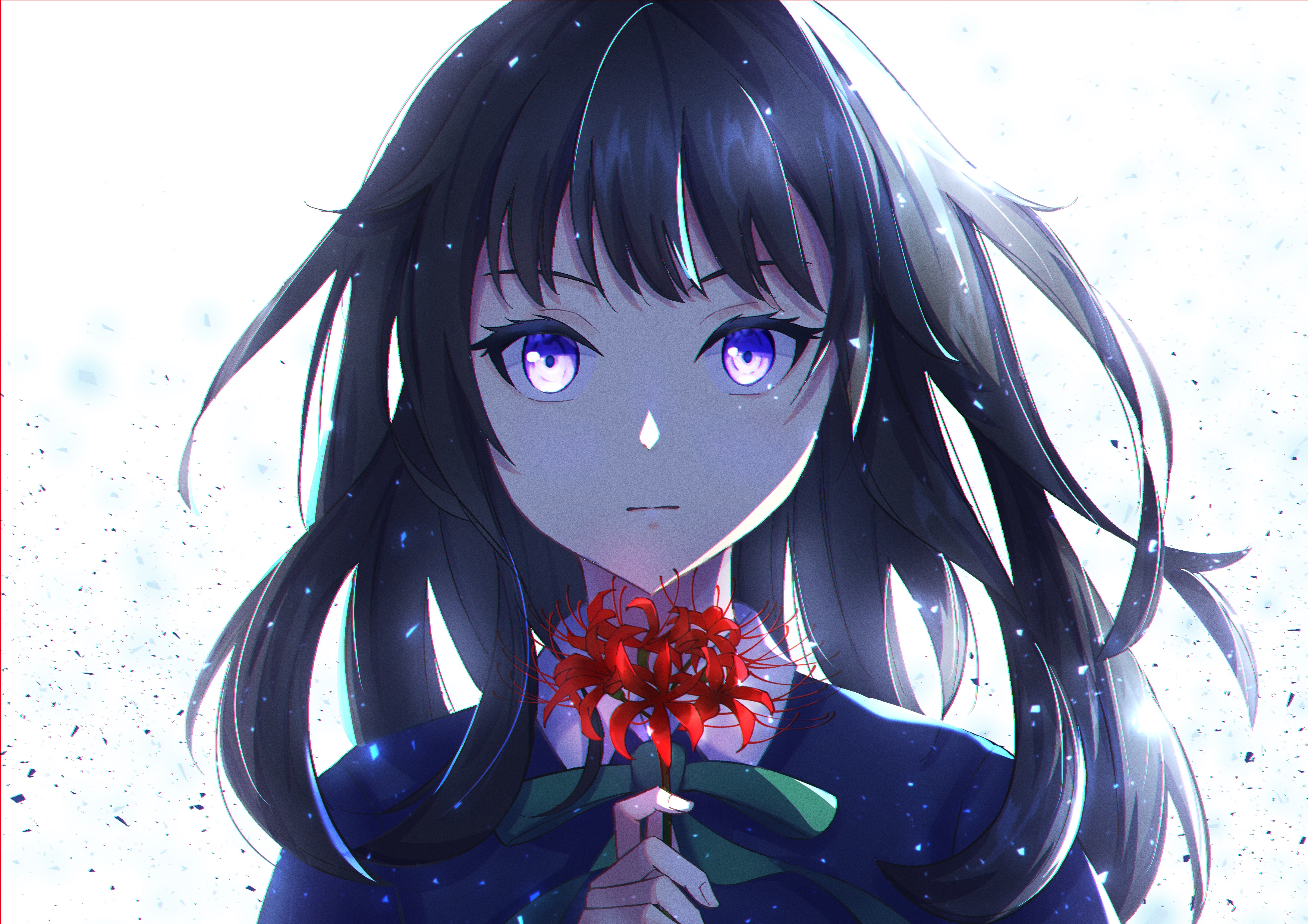 Inoue Takina holding red spider lilies HD Wallpaper