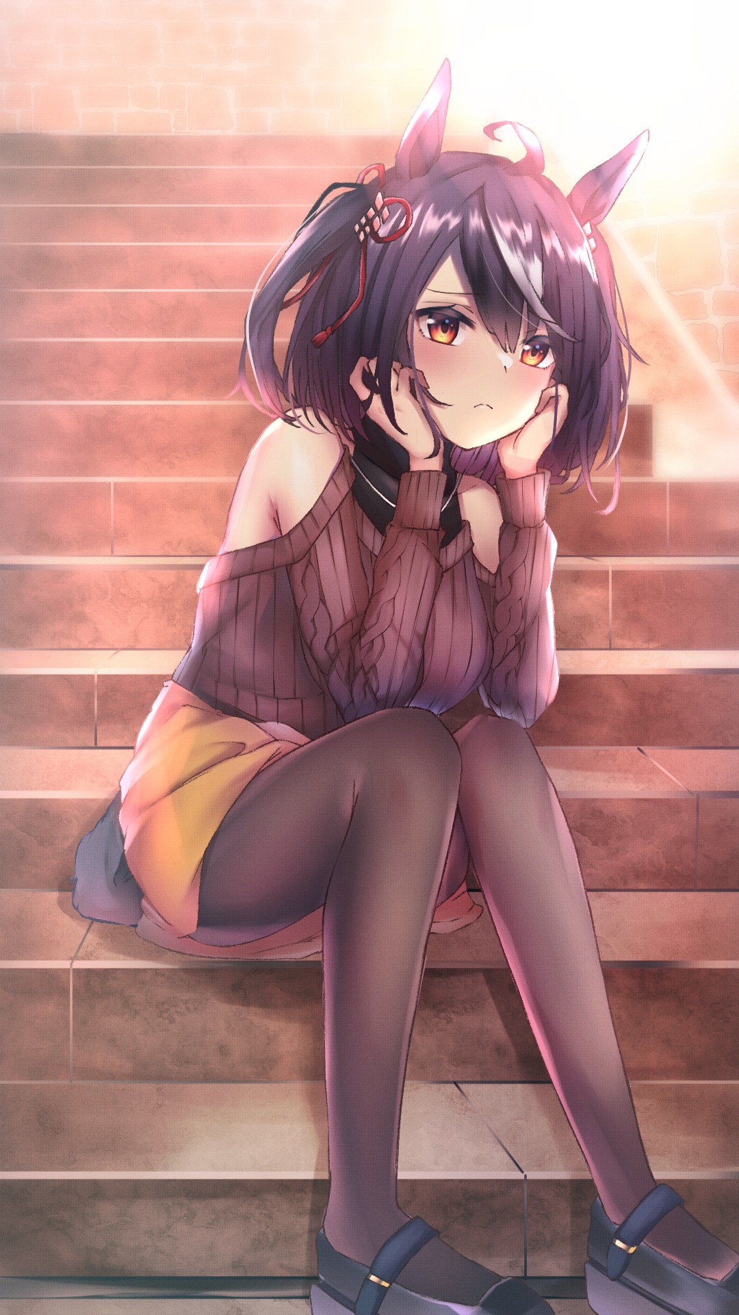 Kitasan Black from Uma Musume Pretty Derby sitting on stairs HD Phone Wallpaper