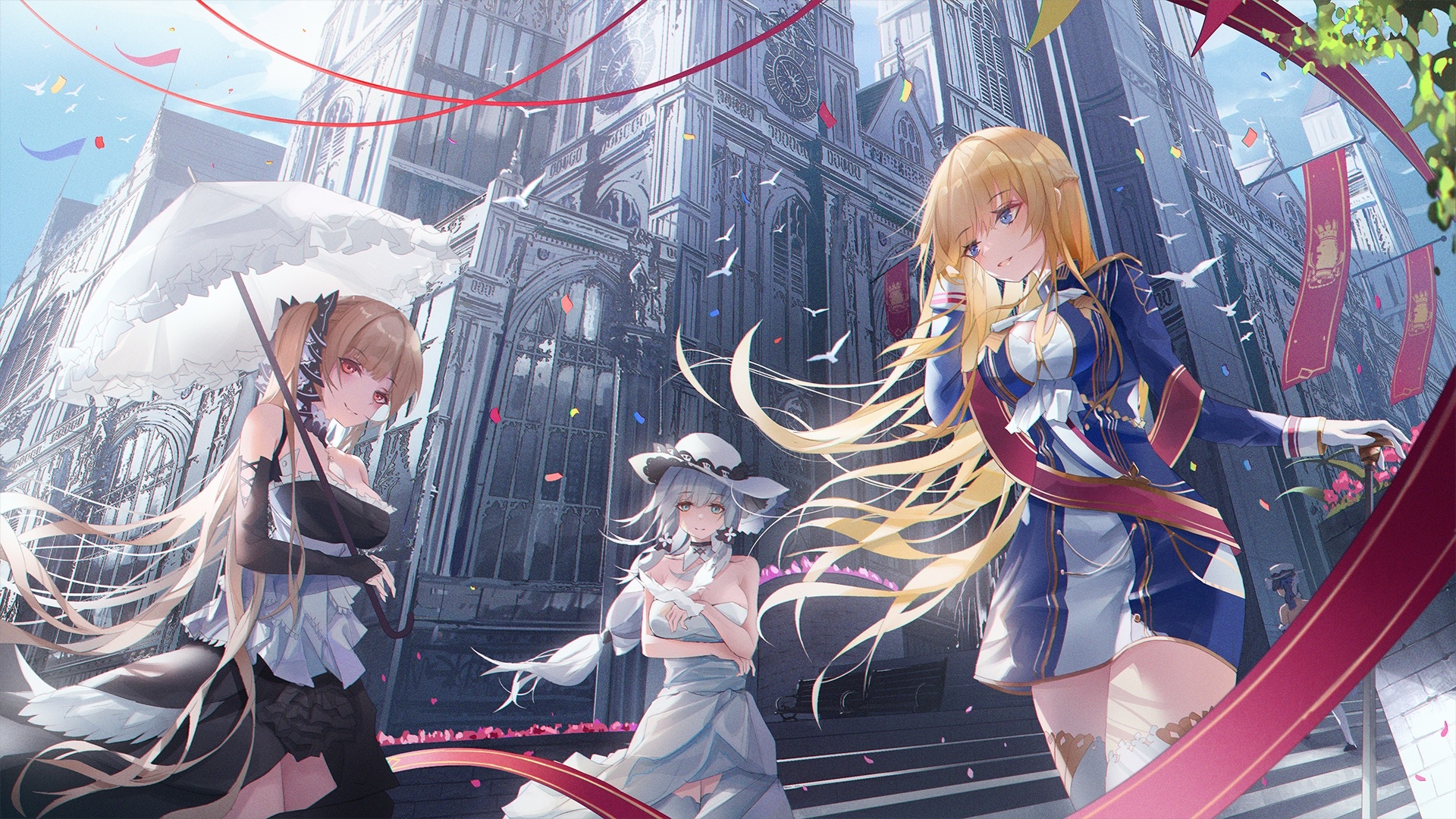 Azur Lane characters Formidable, Illustrious, and a third girl HD Wallpaper