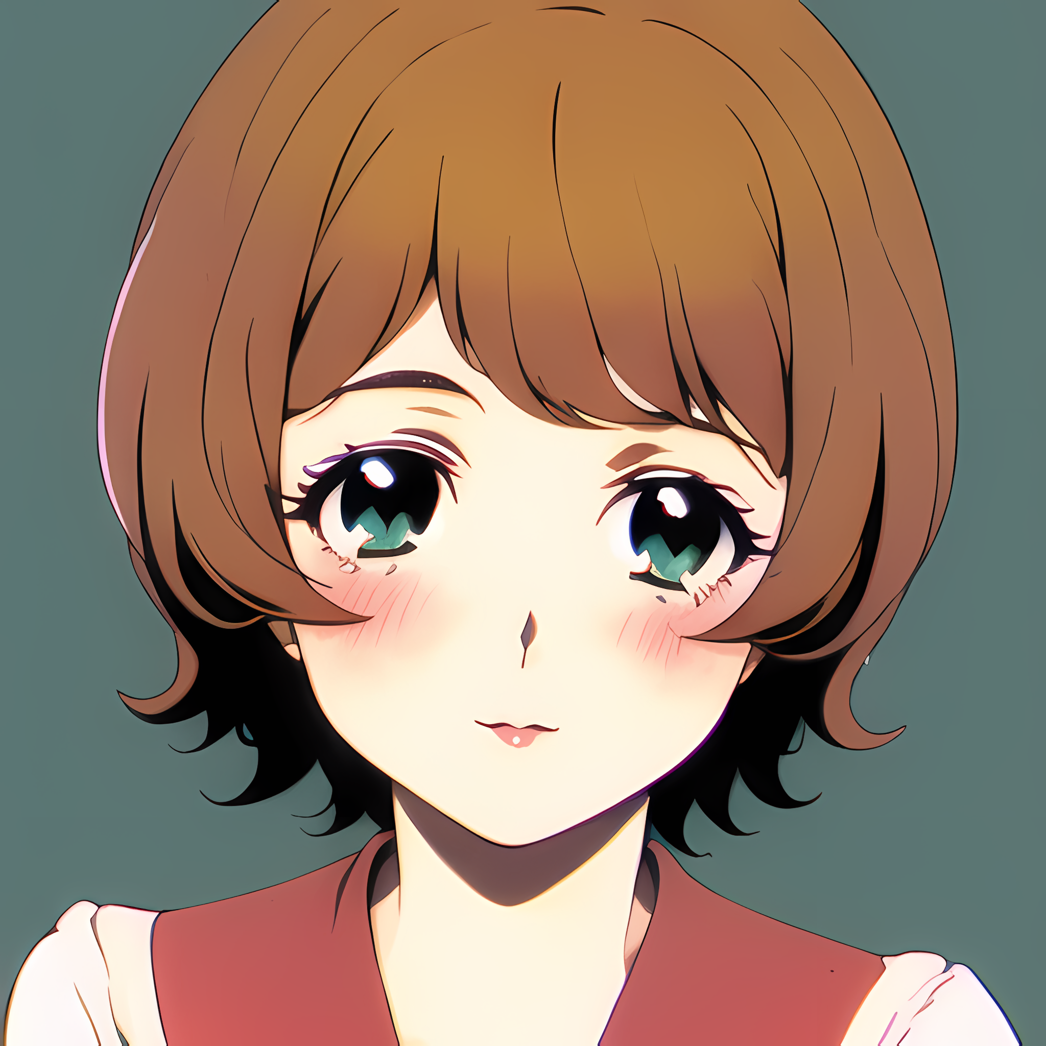Anime girl with brown hair and green eyes blushing HD Wallpaper