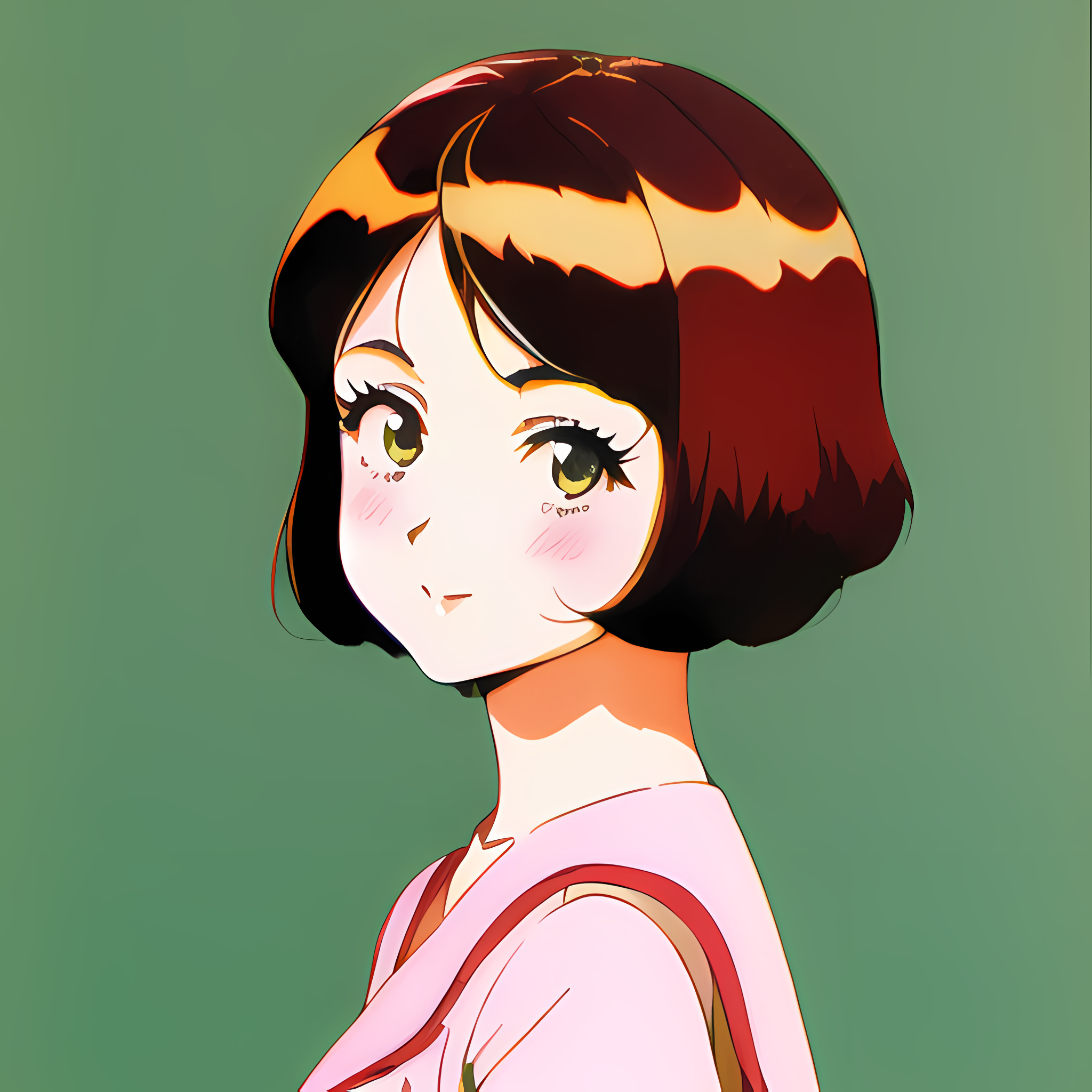 Anime girl with short brown hair blushing HD Wallpaper