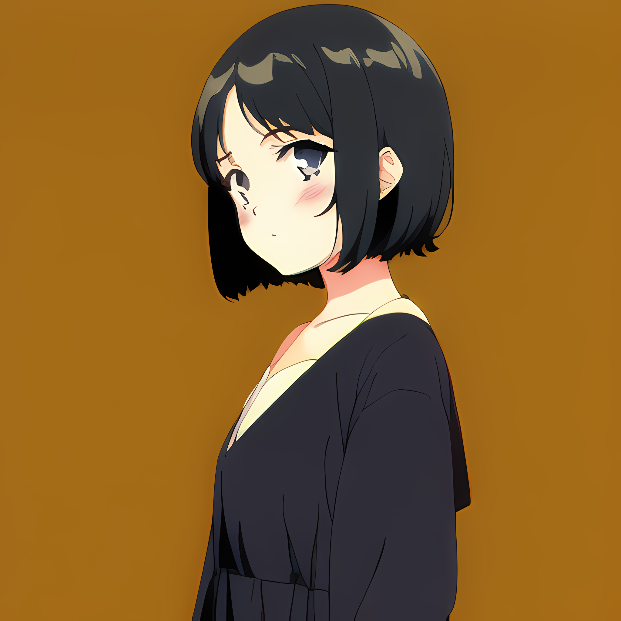 Anime girl with black hair on orange background HD Wallpaper