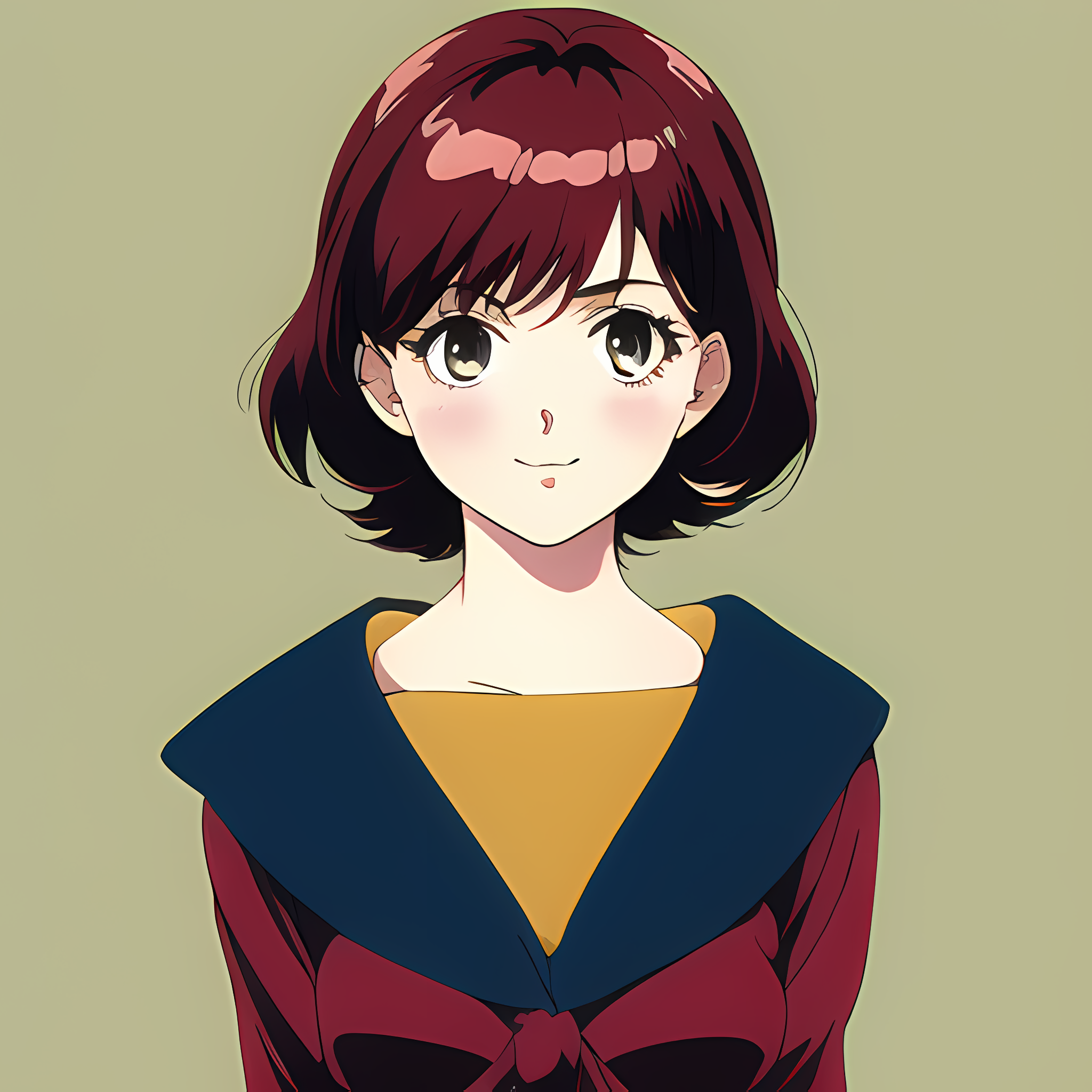 Anime girl with short dark hair smiling HD Wallpaper