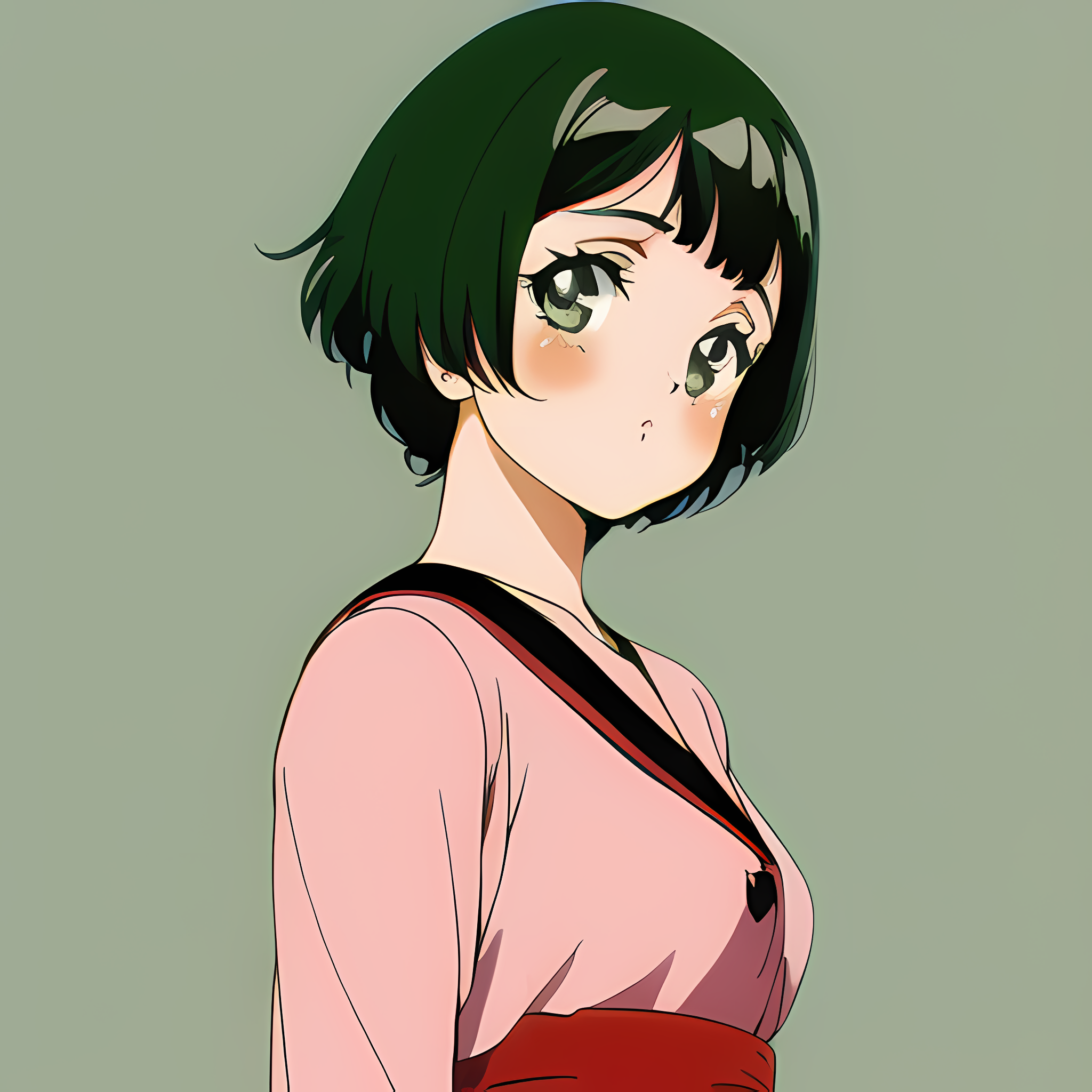 Anime girl with green hair and pink kimono HD Wallpaper