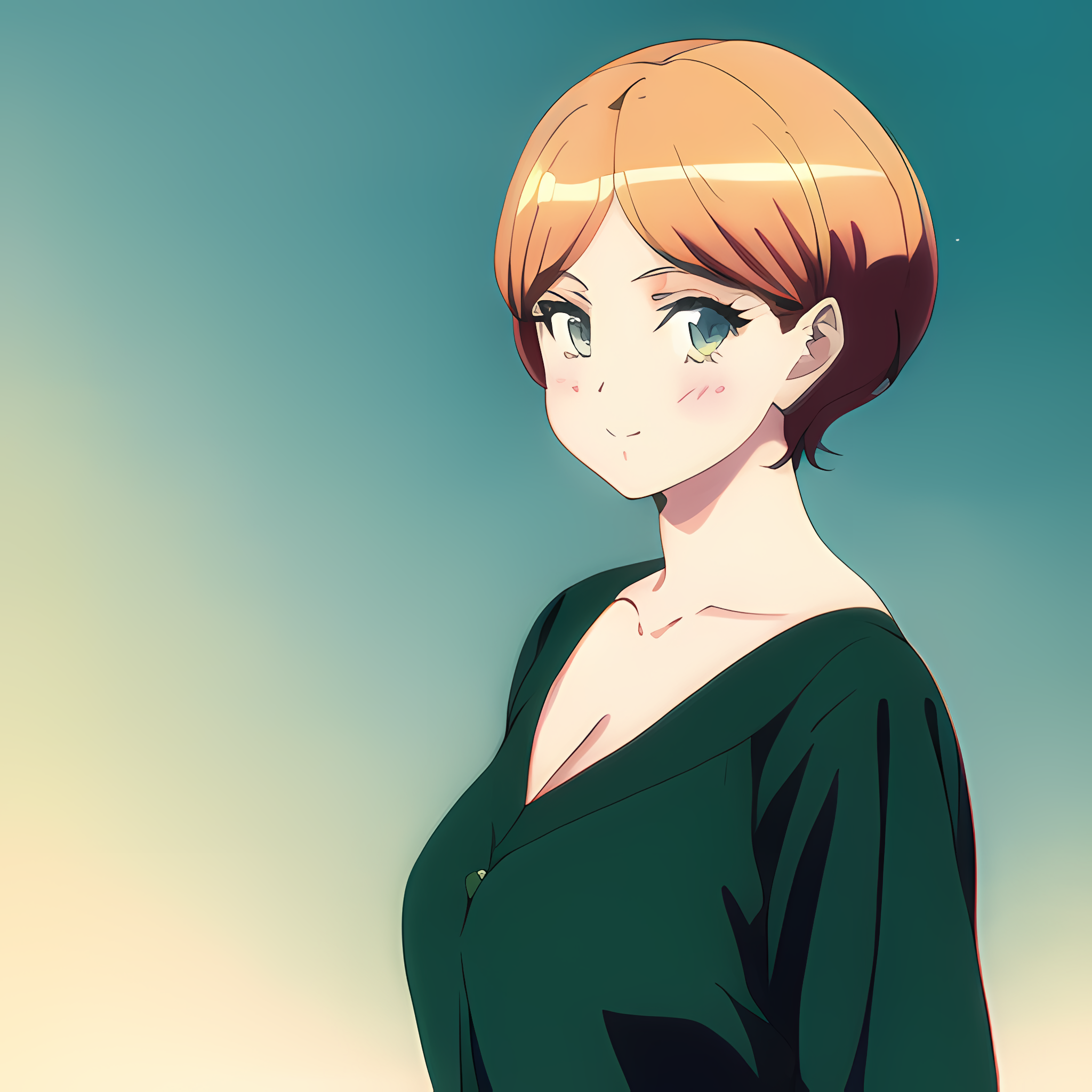 Anime girl with short orange hair and green eyes HD Wallpaper