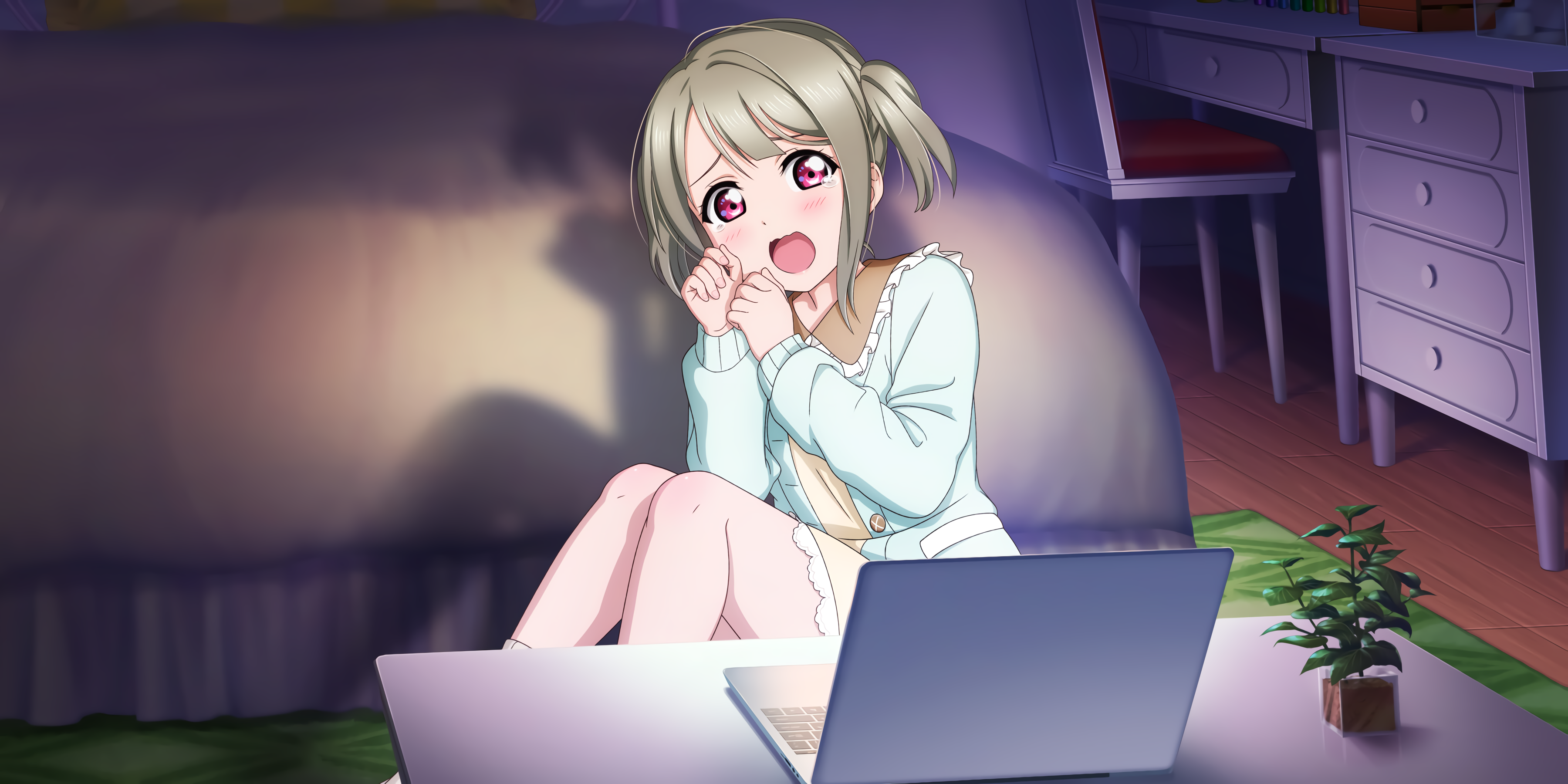 Kasumi Nakasu watching a laptop in her room HD Wallpaper