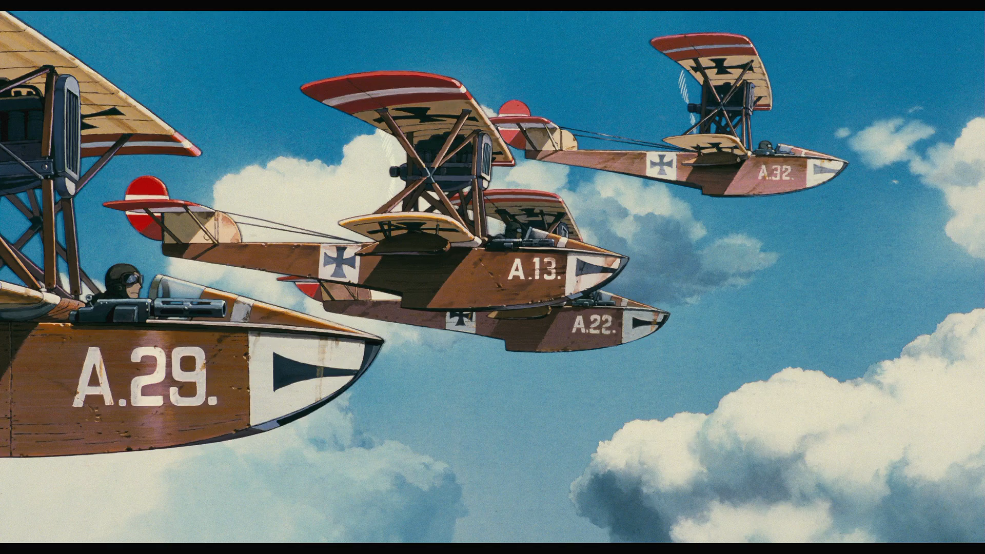 Porco Rosso seaplanes flying in the sky HD Wallpaper