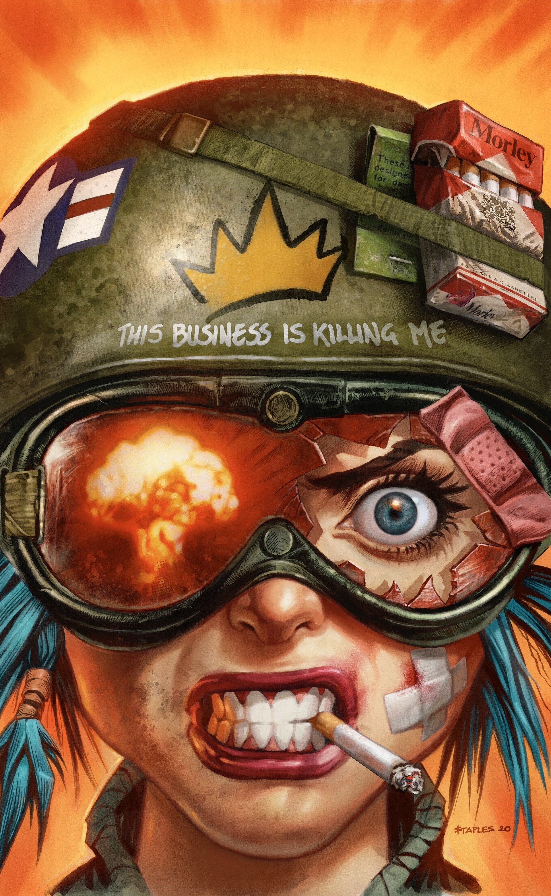 Tank Girl with Cigarette and Helmet HD Phone Wallpaper