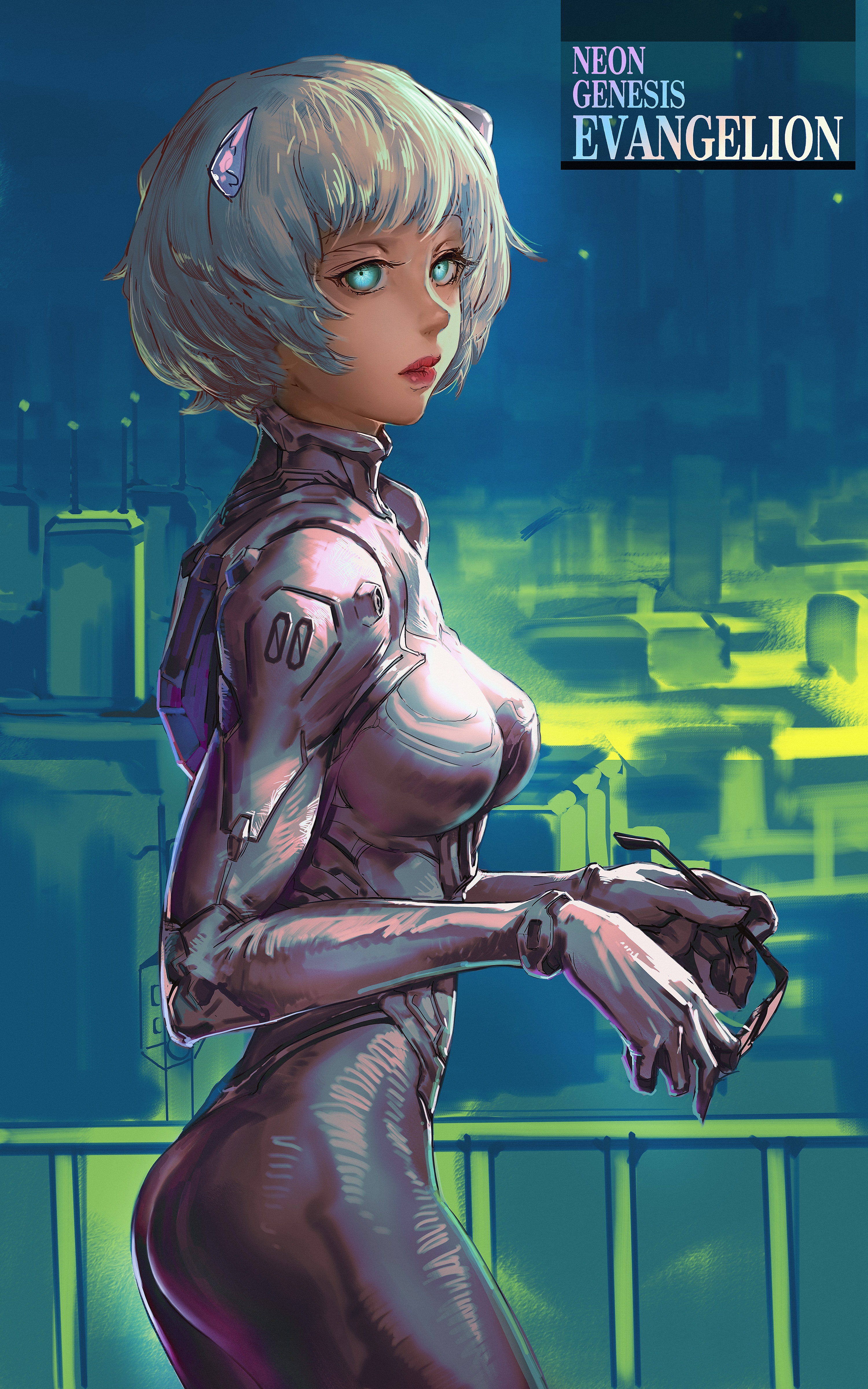 Ayanami Rei in a bodysuit from Neon Genesis Evangelion HD Phone Wallpaper