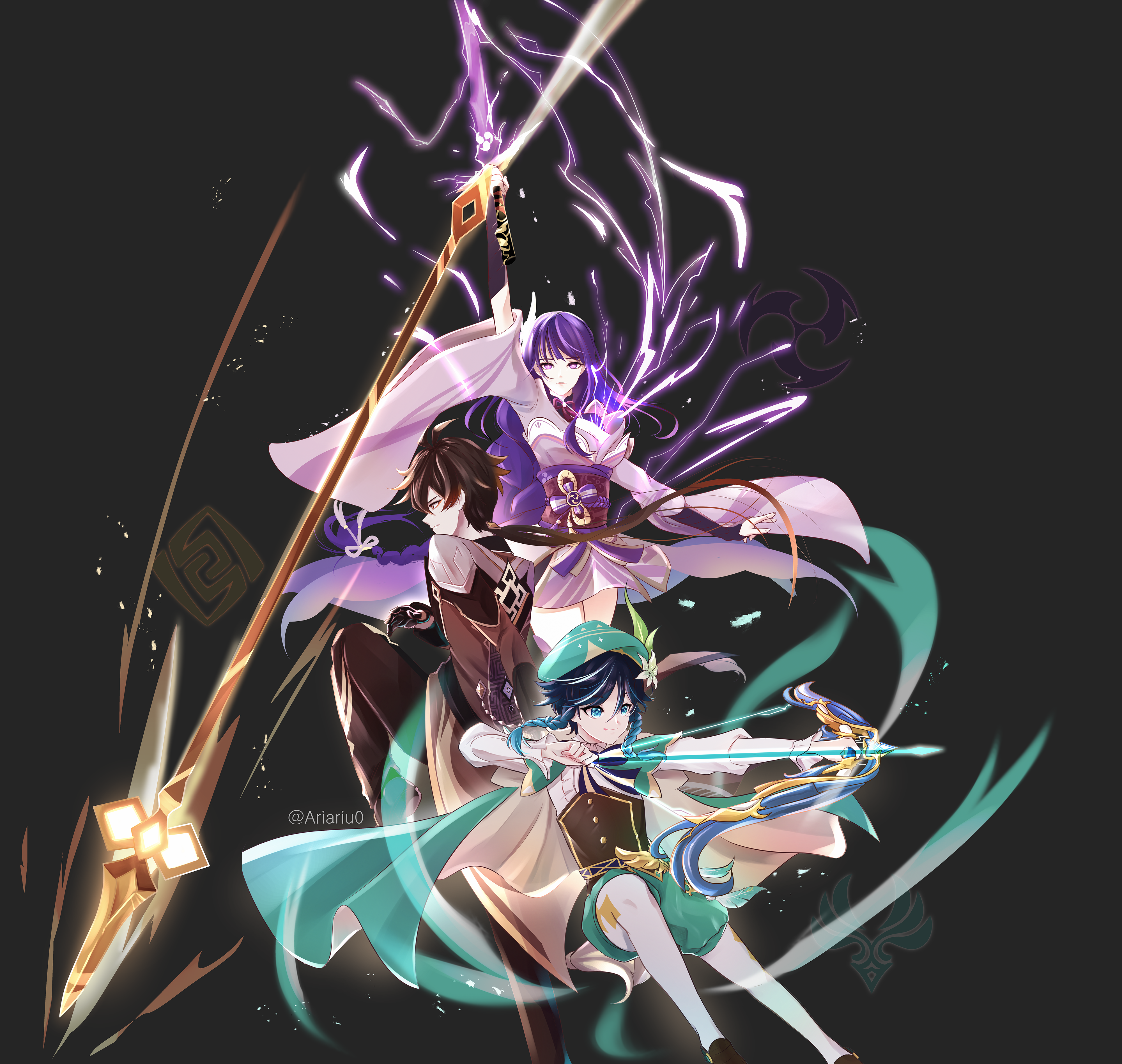 Genshin Impact: Raiden Shogun, Zhongli, and Venti HD Wallpaper