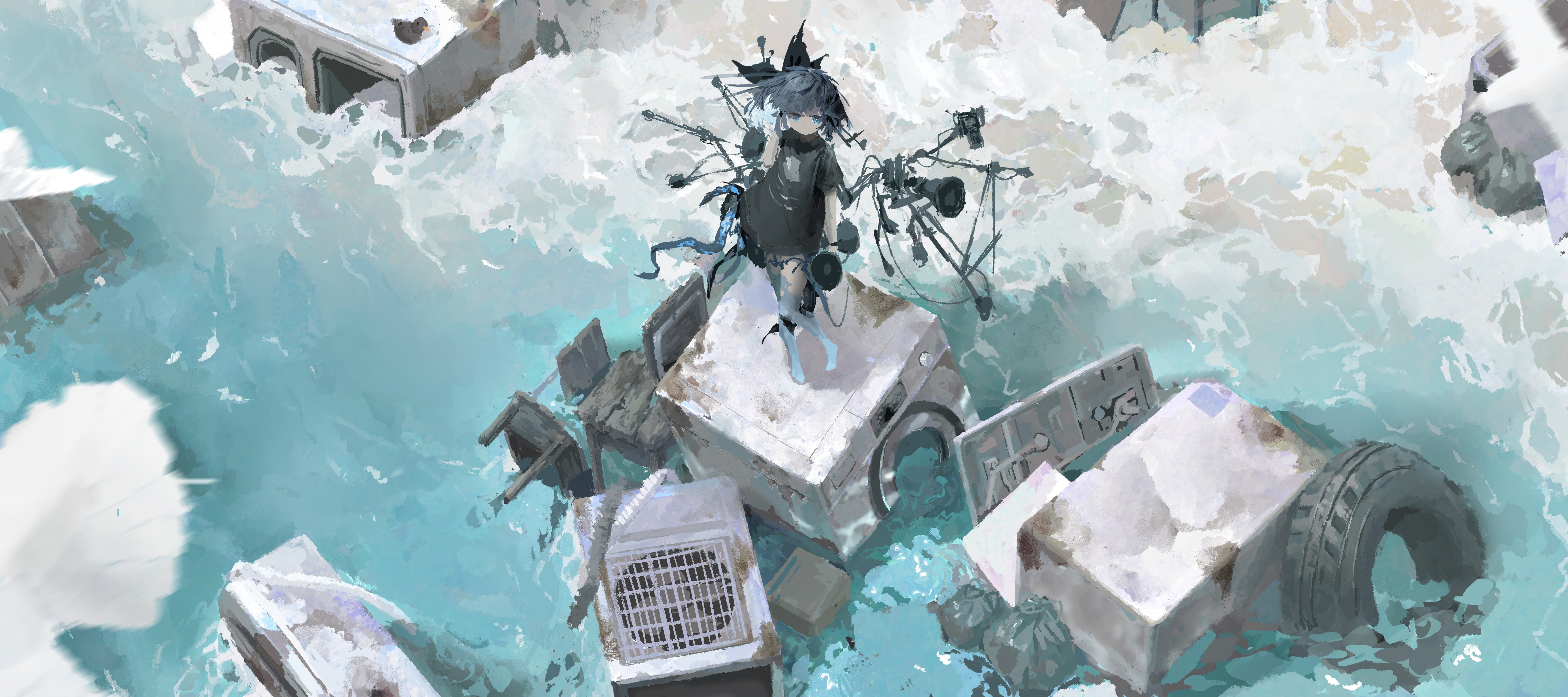 4K Xiao Hei Ya in water with debris HD Wallpaper