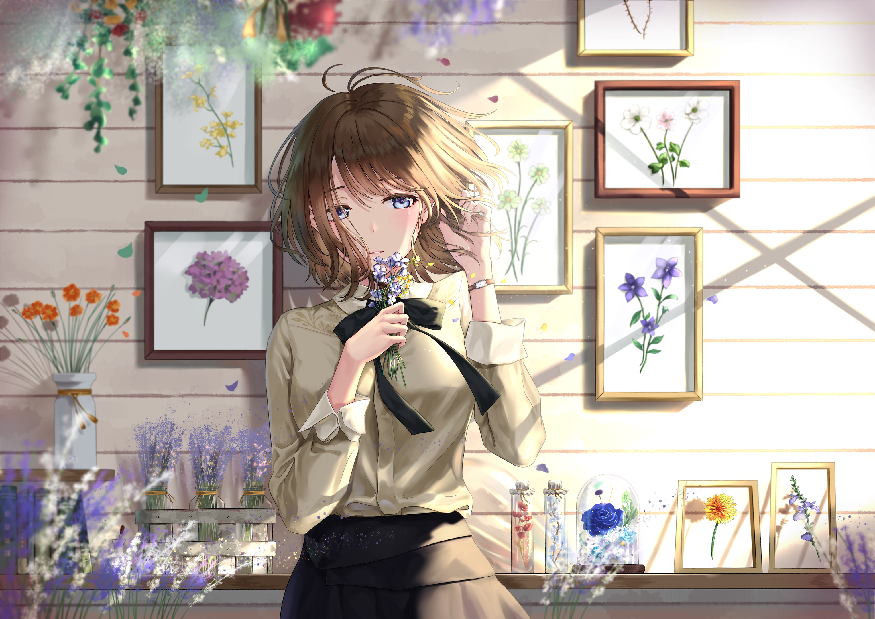 Girl with flowers in a flower shop HD Wallpaper