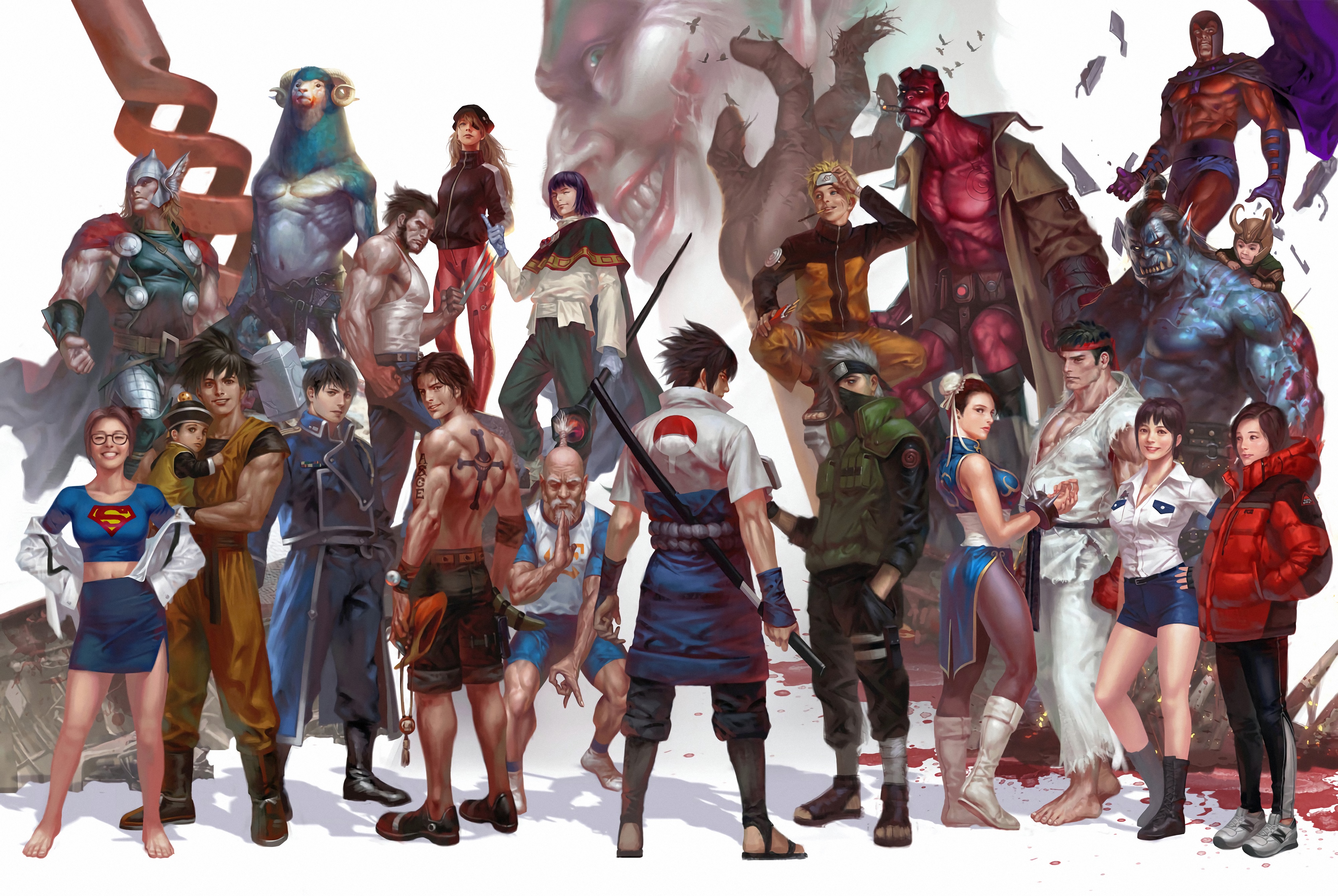 4K Crossover of Anime and Comic Characters HD Wallpaper