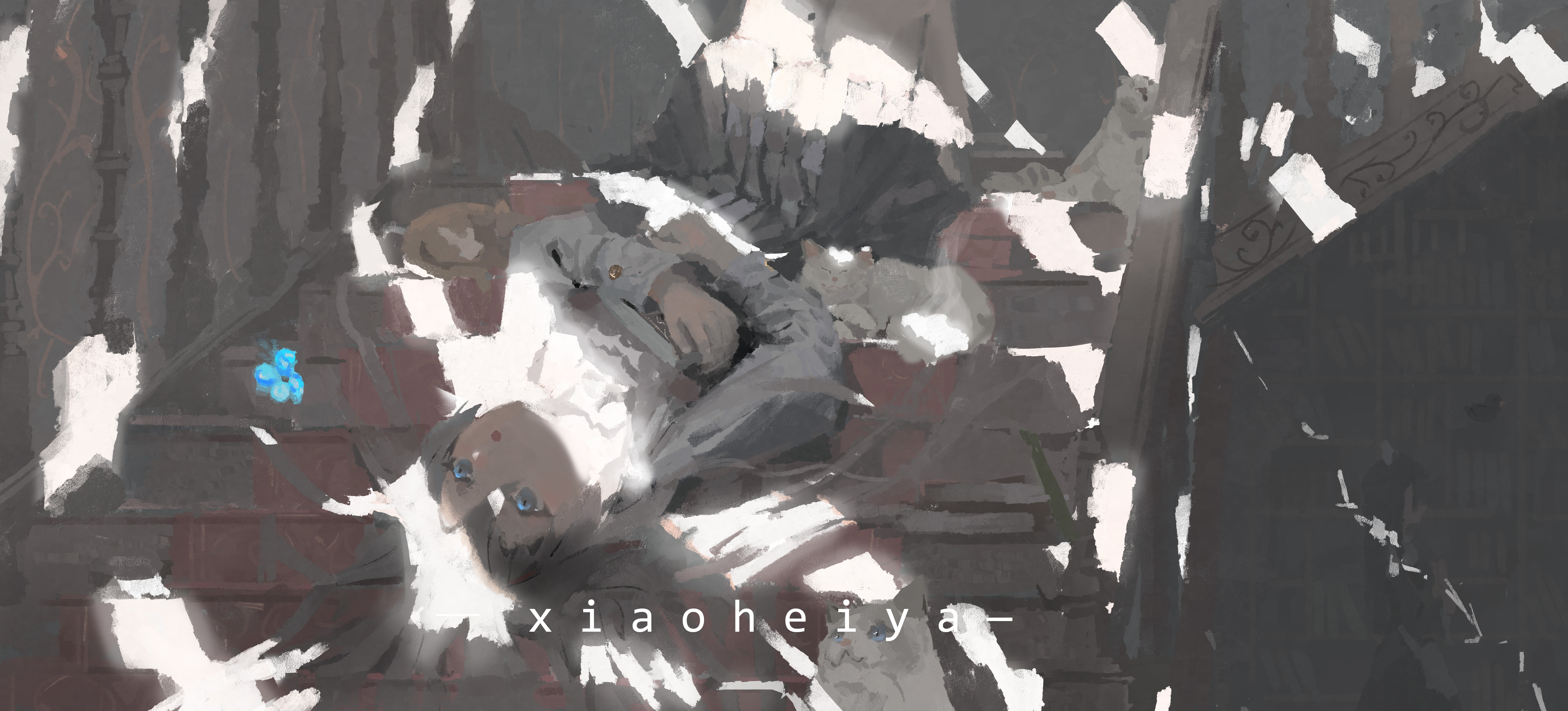 4K Xiao Hei Ya lying on stairs HD Wallpaper