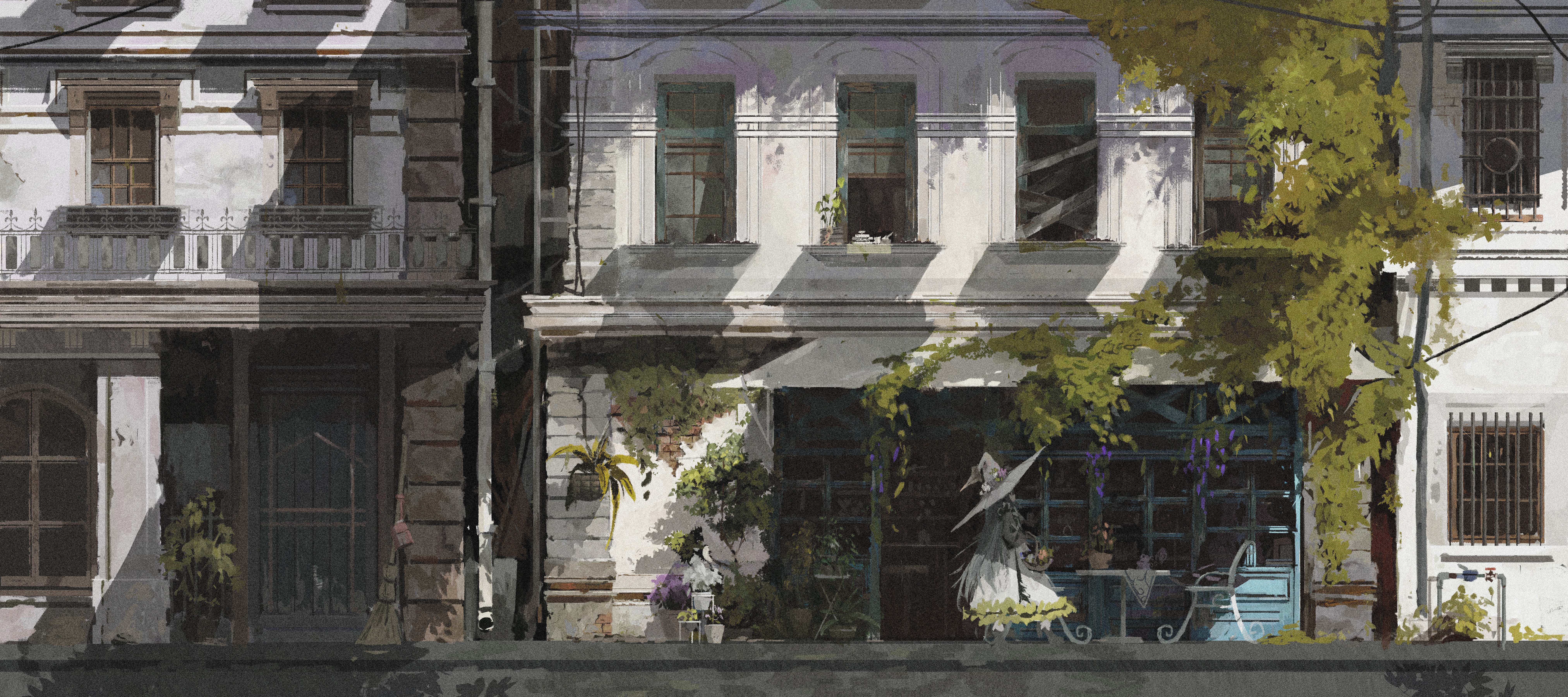 4K Abandoned City Building with a Witch HD Wallpaper