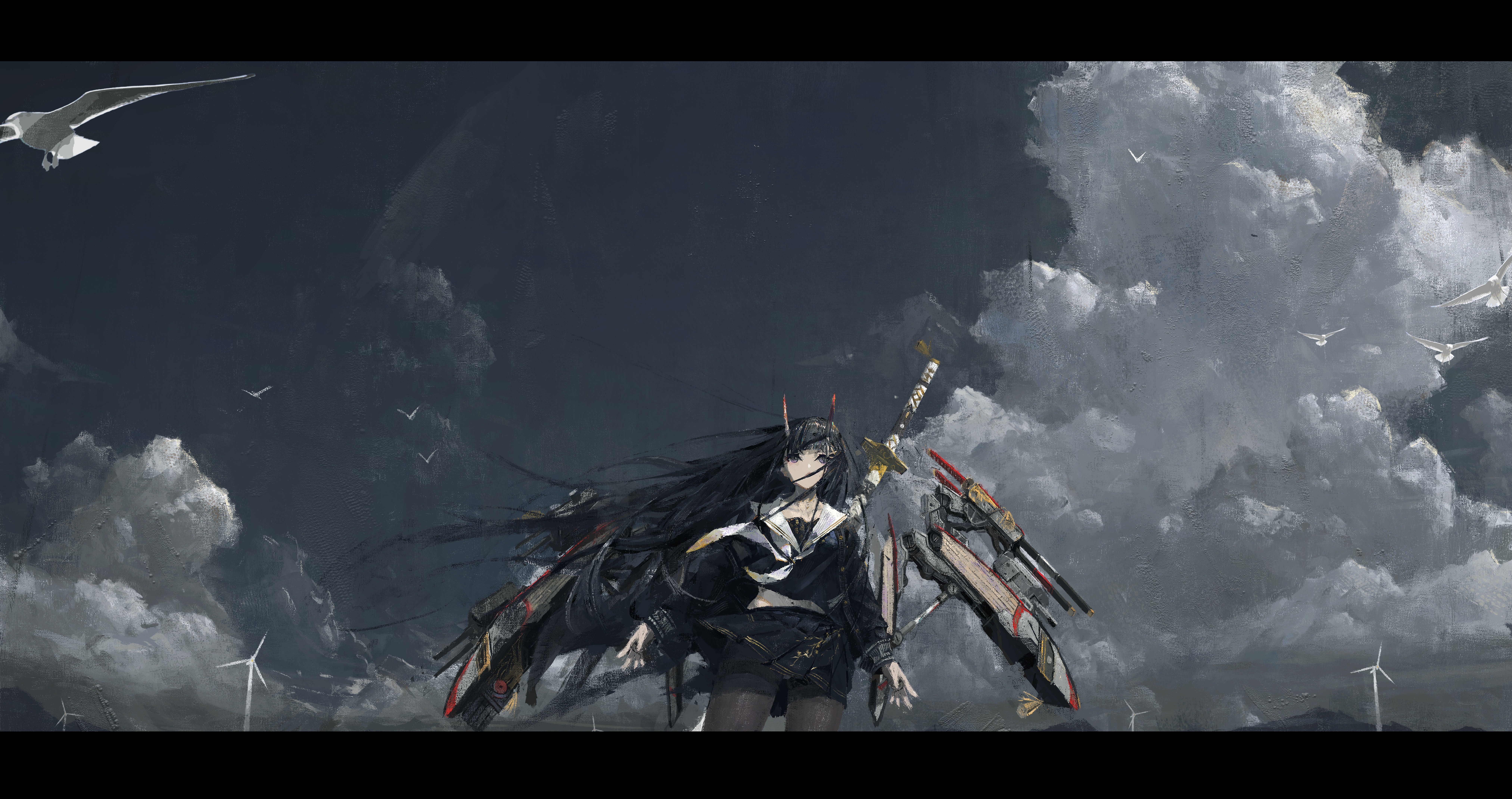 4K Xiao Hei Ya with mechanical wings and sword HD Wallpaper