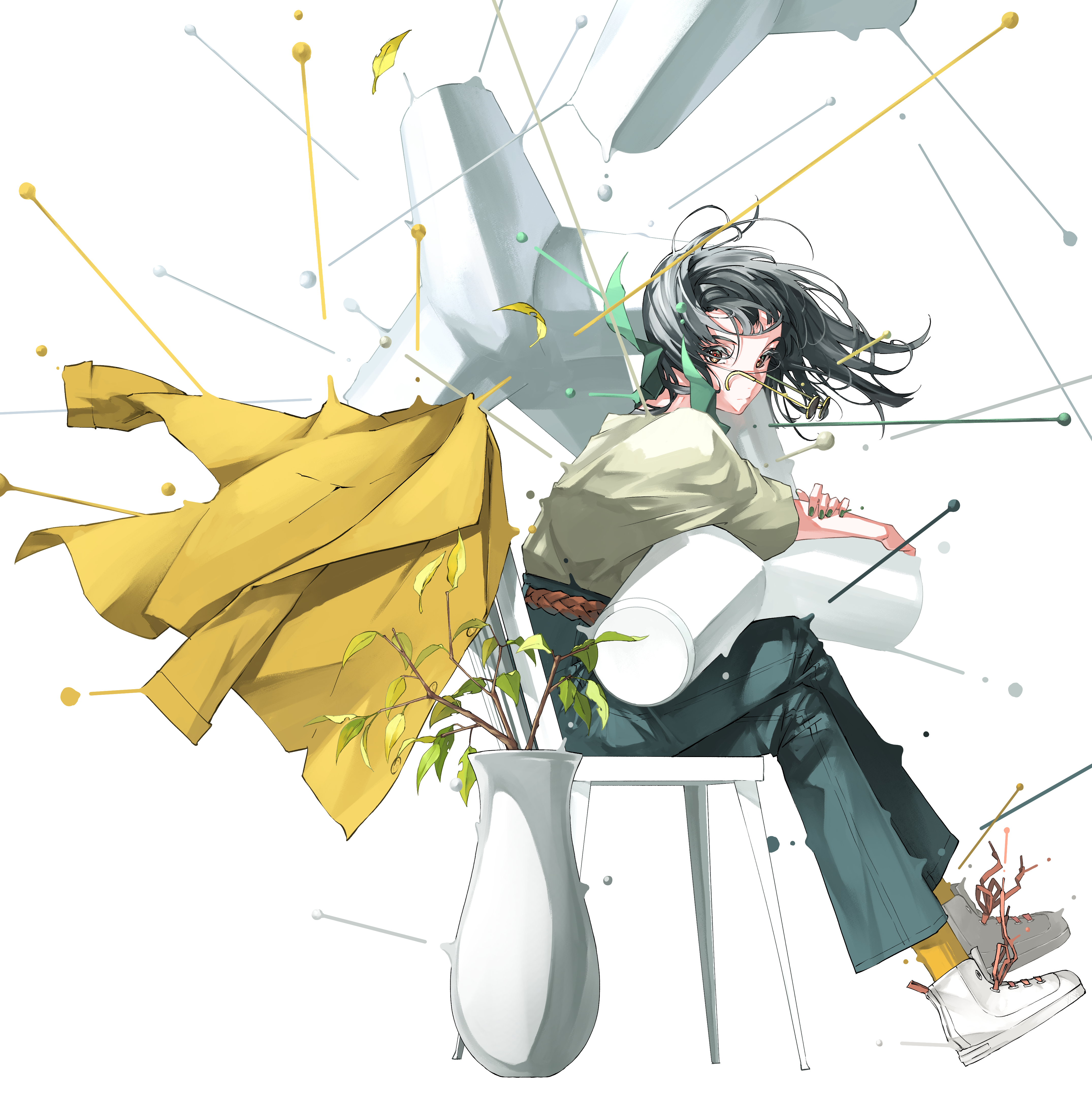 4K Nico Tina with plants and yellow coat HD Wallpaper
