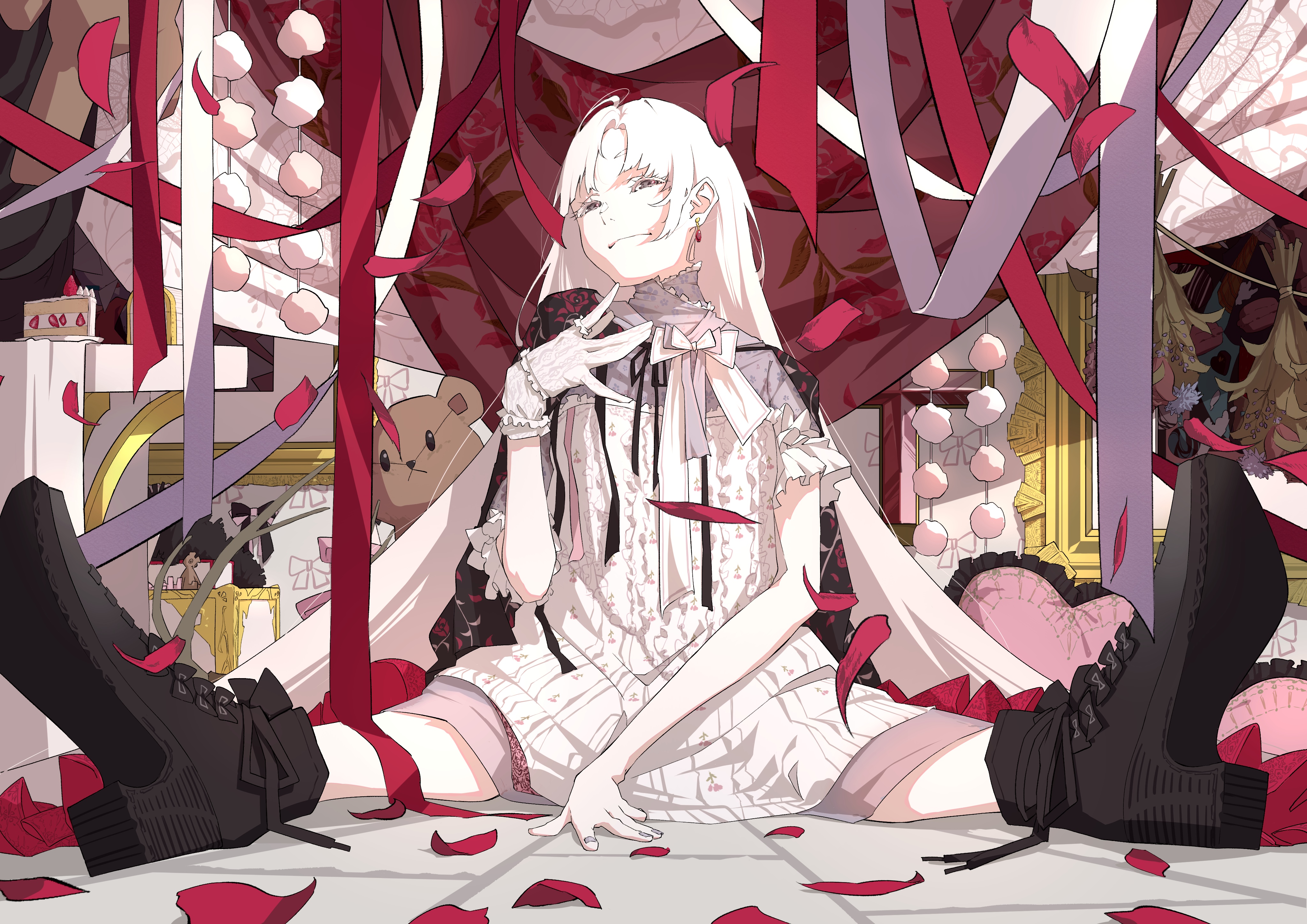 Nico Tina with petals and teddy bears HD Wallpaper