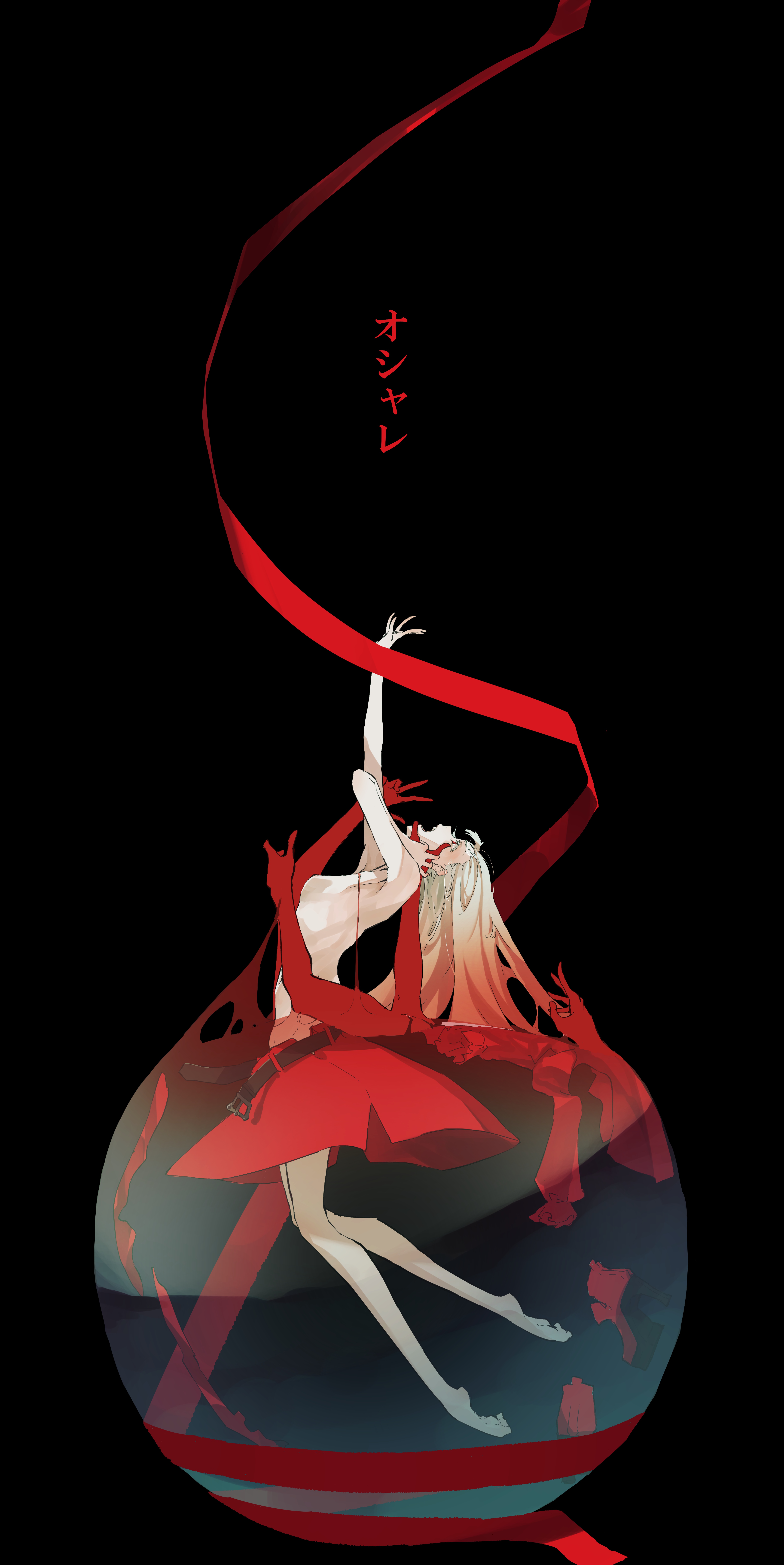 Nico Tina with red ribbons on black background HD Phone Wallpaper