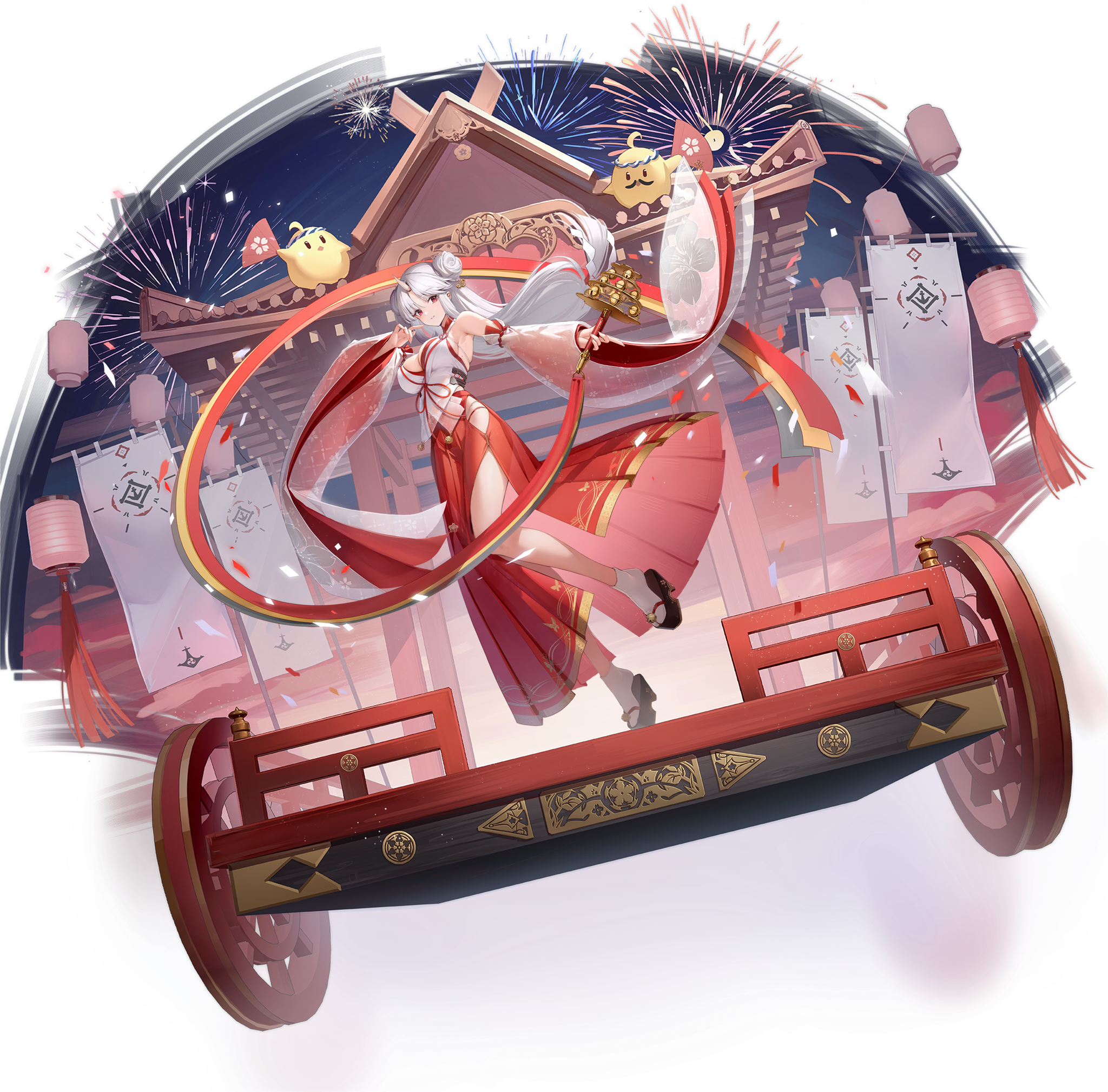 Azur Lane character with fireworks and shrine HD Wallpaper