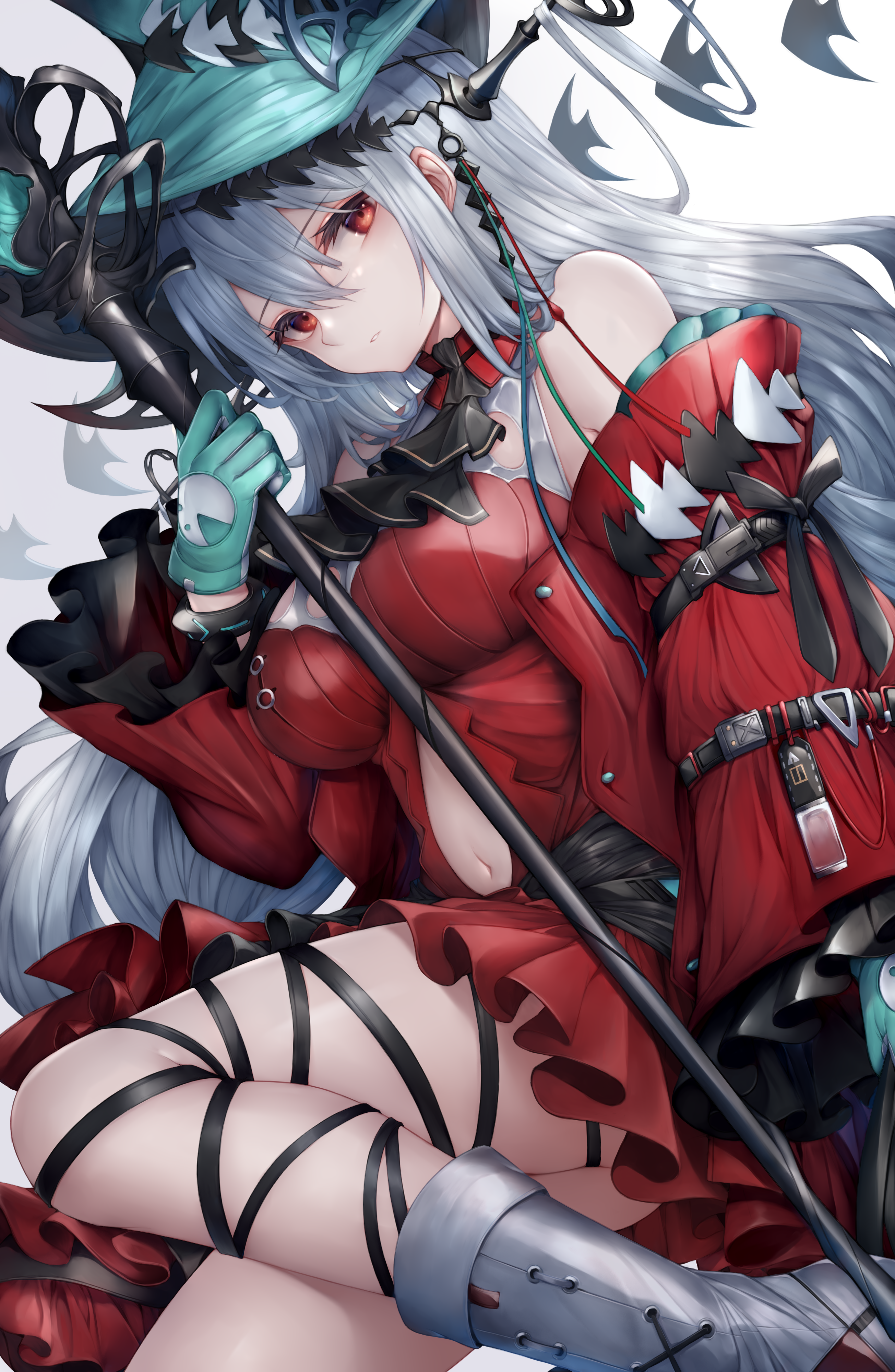 Skadi from Arknights with red eyes and witch hat HD Phone Wallpaper
