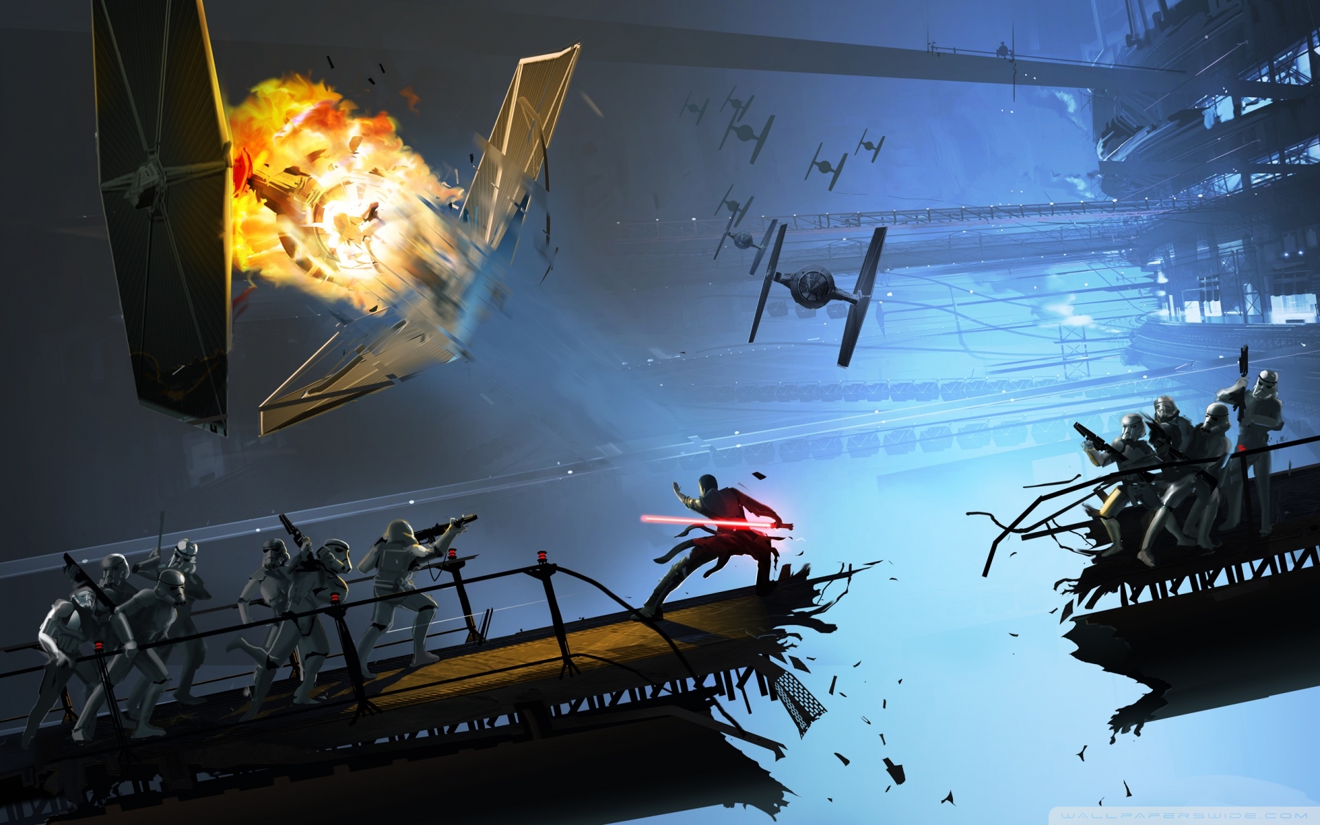 Star Wars: Starkiller and Stormtroopers on a Bridge HD Wallpaper