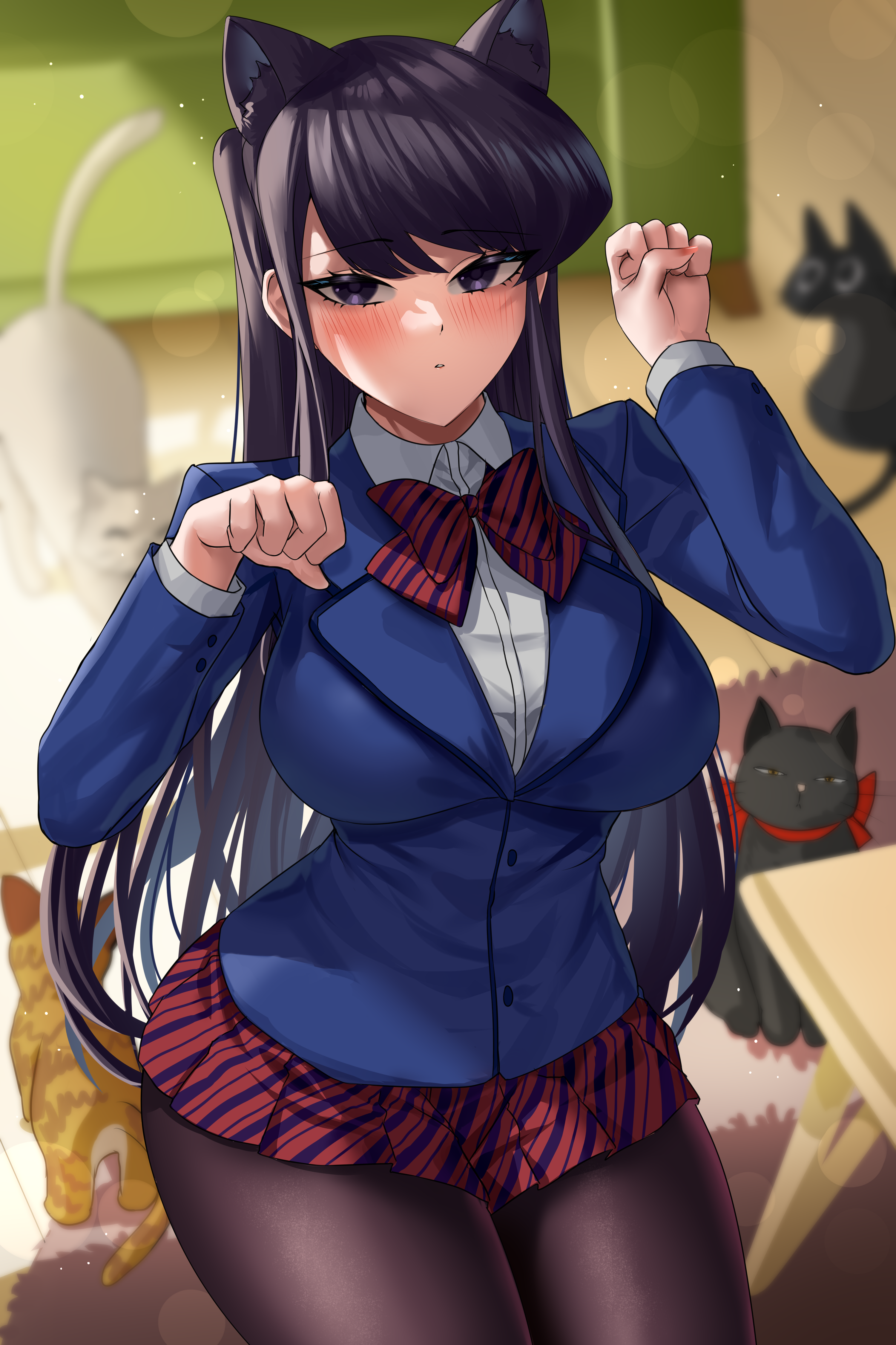 Komi Shouko with cat ears and cats HD Phone Wallpaper