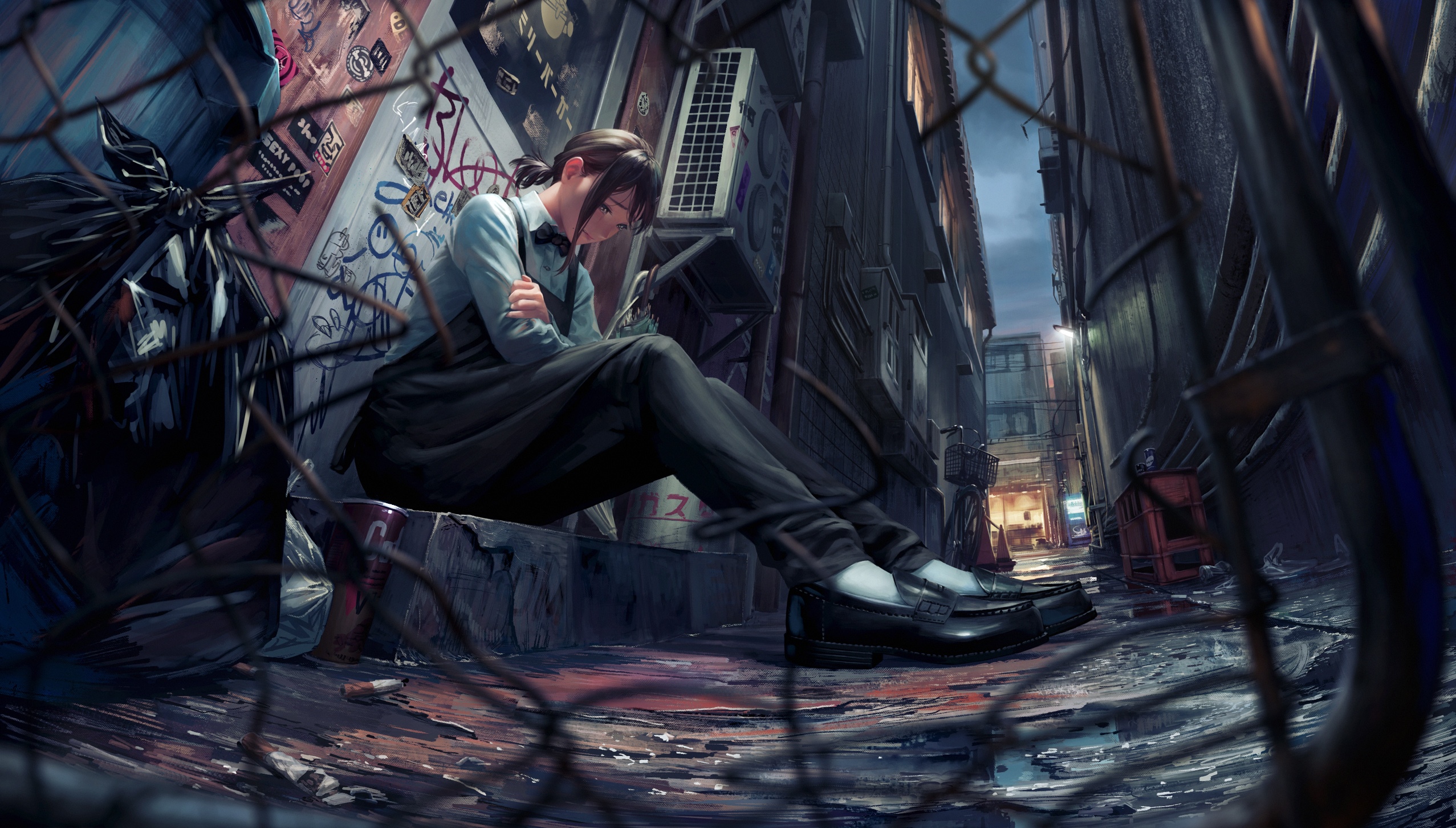 Kobeni Higashiyama sitting in a dark alleyway HD Wallpaper