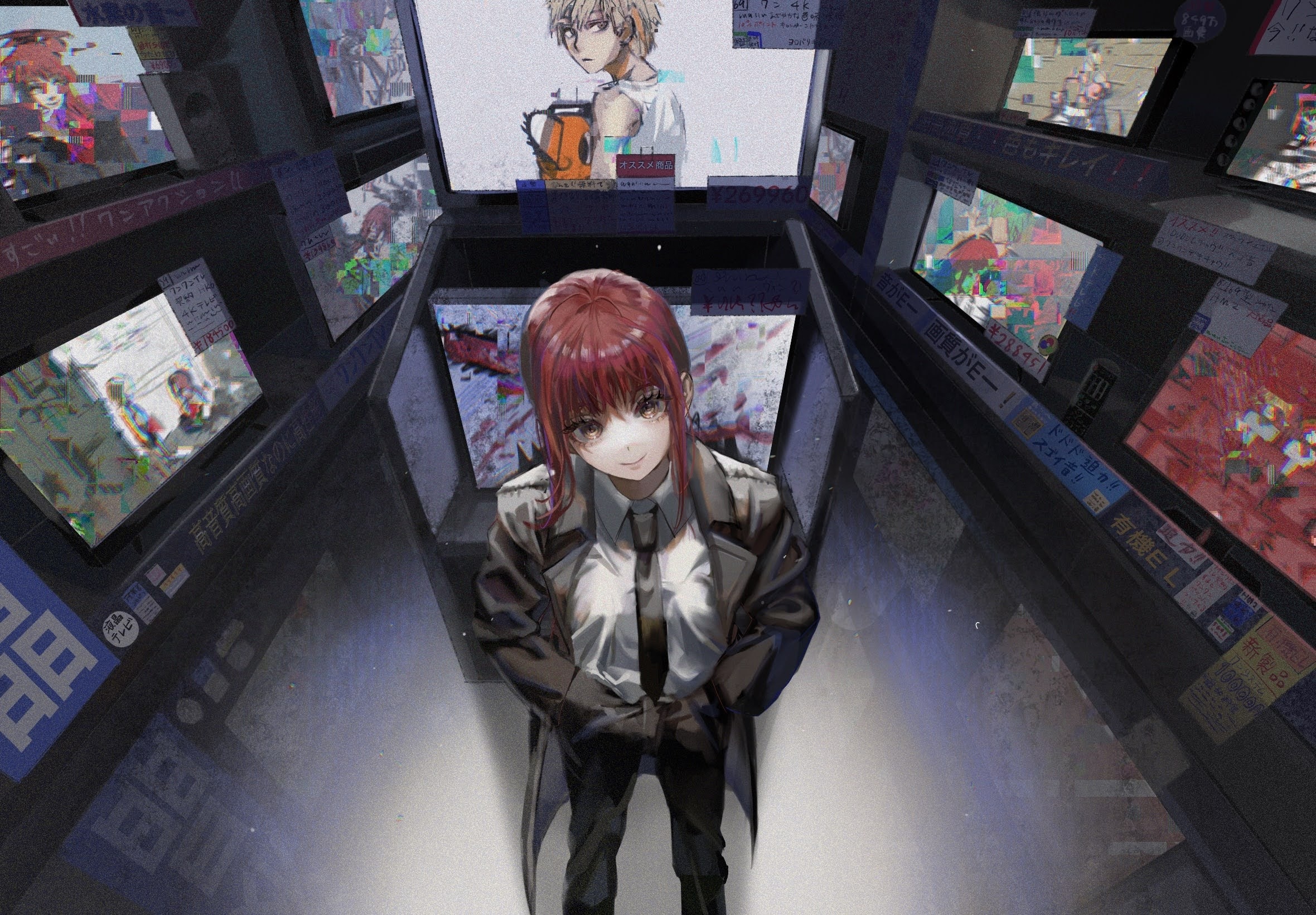 Makima and Denji in a TV arcade HD Wallpaper