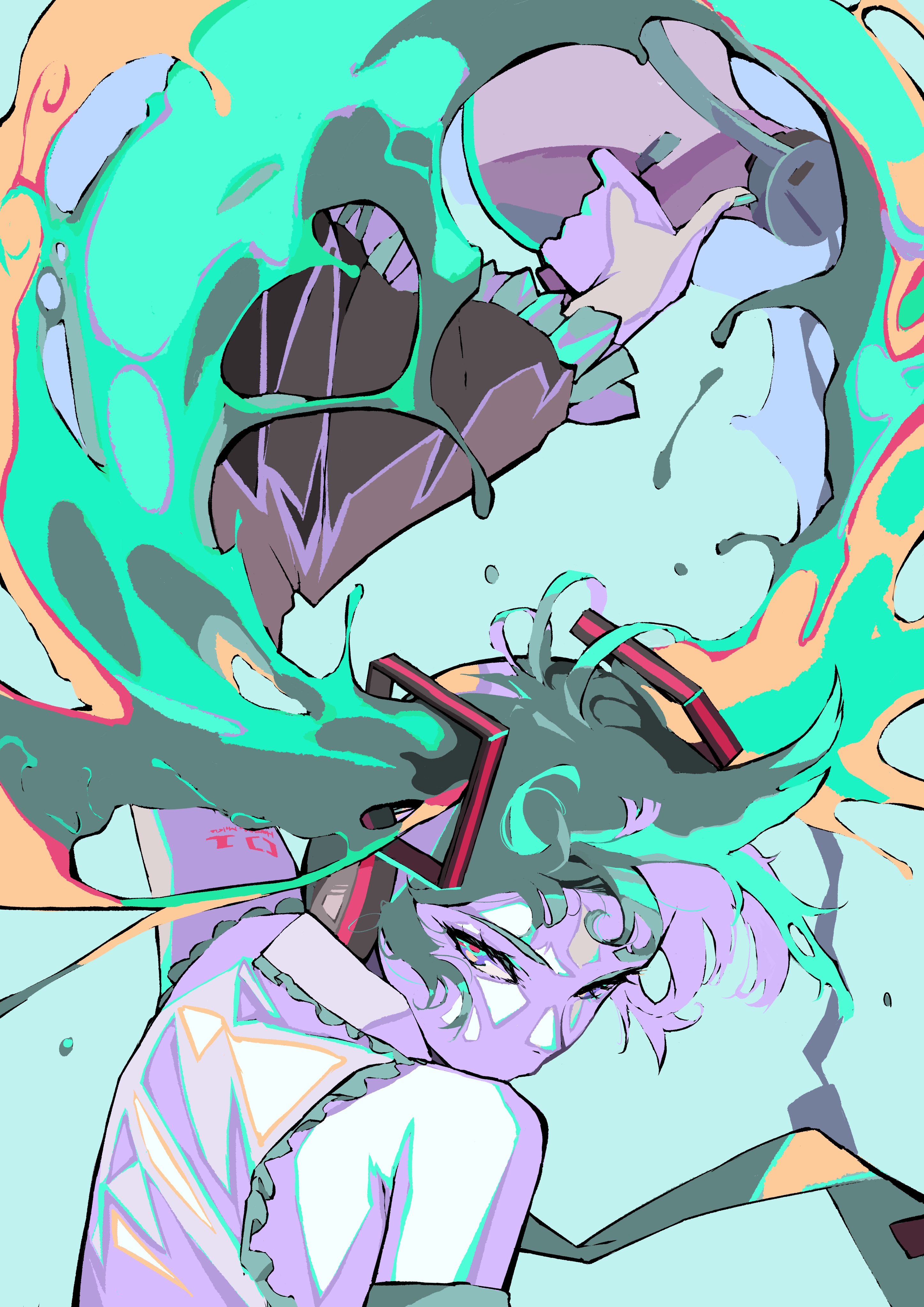 Hatsune Miku with colorful abstract elements HD Phone Wallpaper