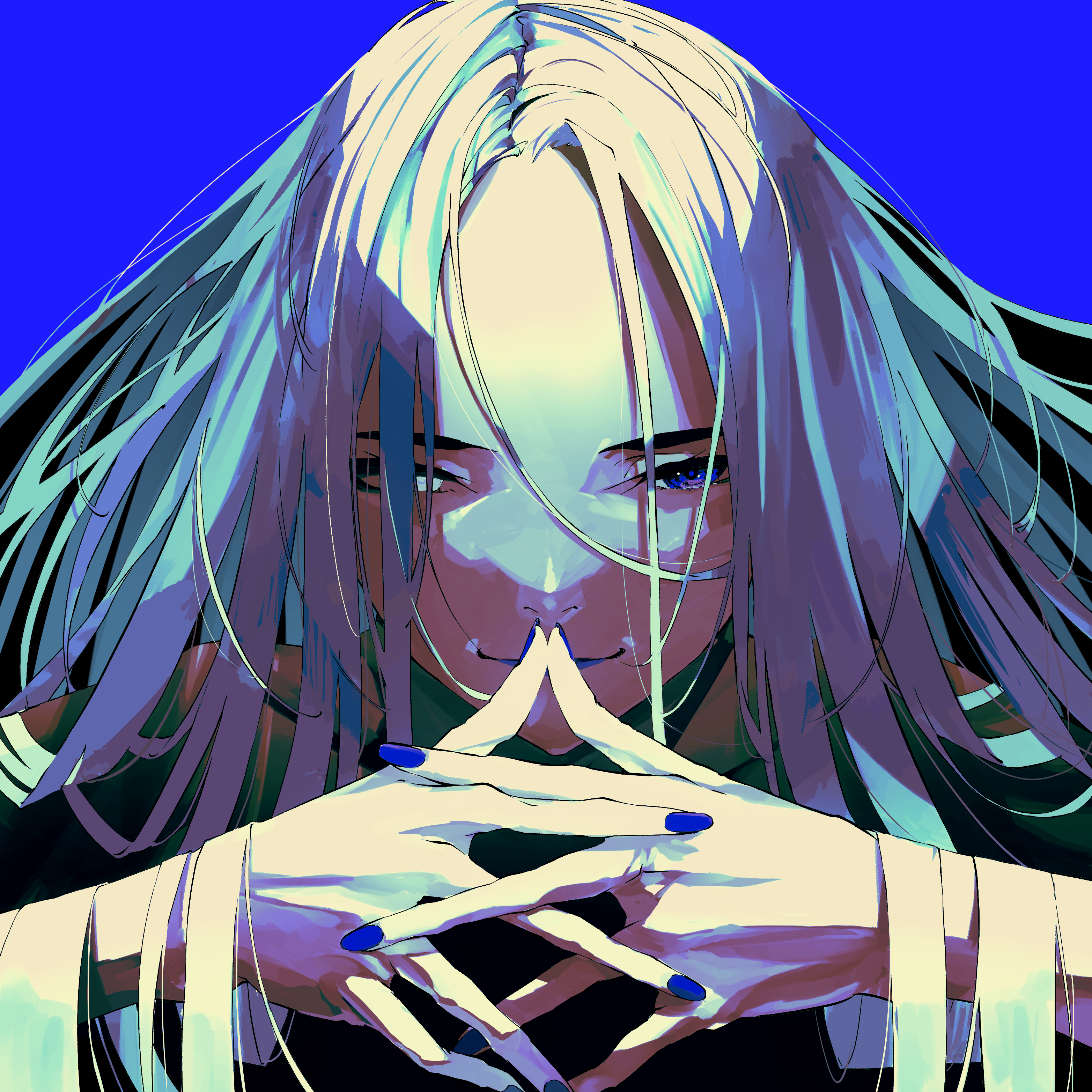 Nico Tina with long white hair and blue nails HD Wallpaper