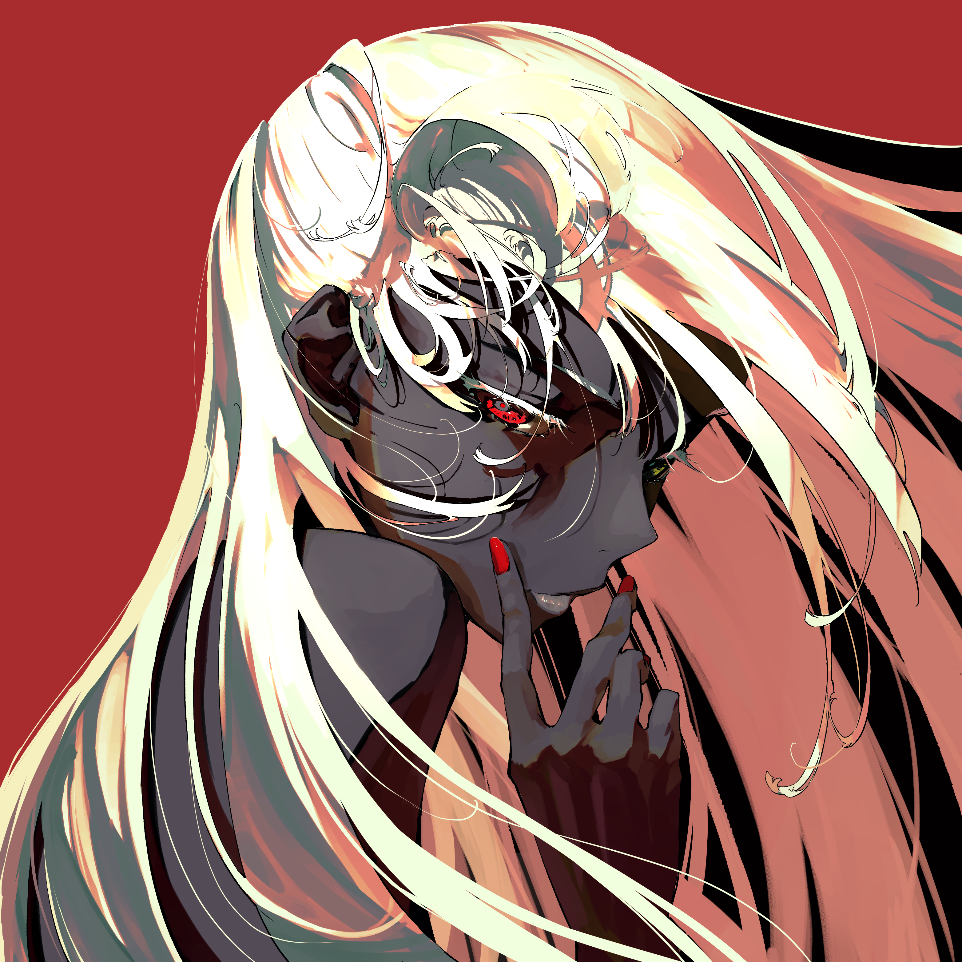Nico Tina with long blonde hair and red eyes HD Wallpaper
