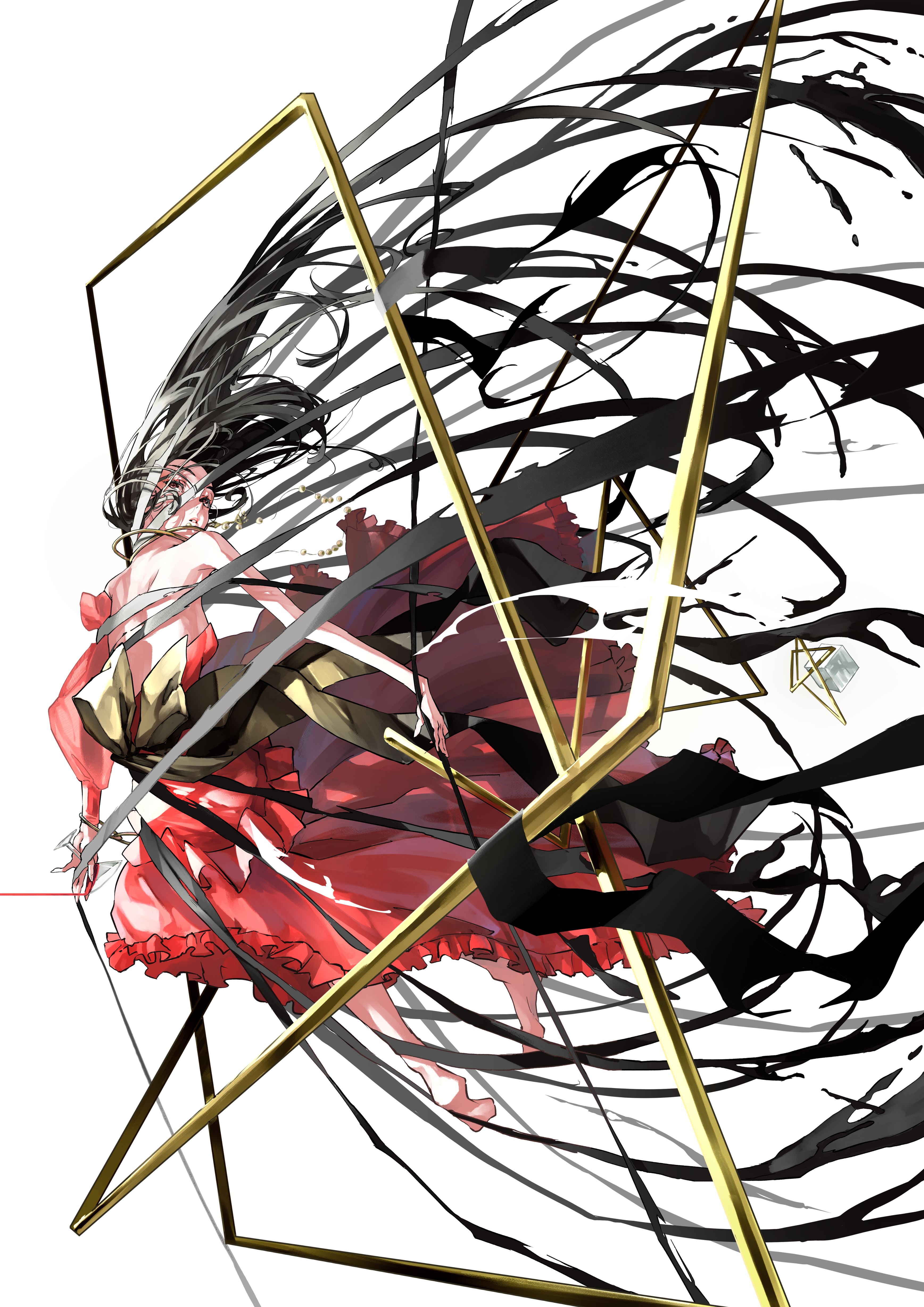 Nico Tina in a red dress with black ribbons HD Phone Wallpaper
