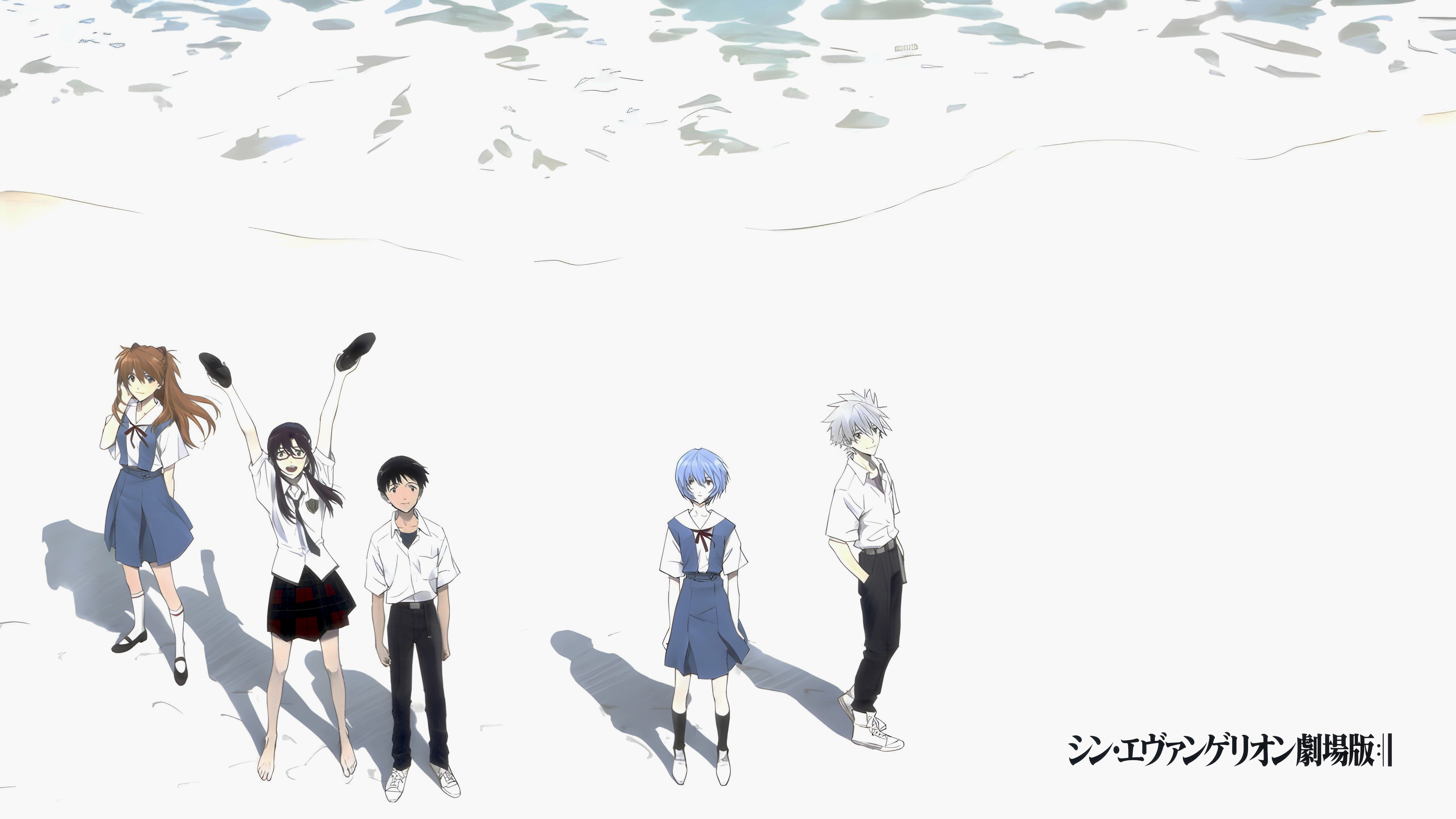 Neon Genesis Evangelion characters on a beach HD Wallpaper
