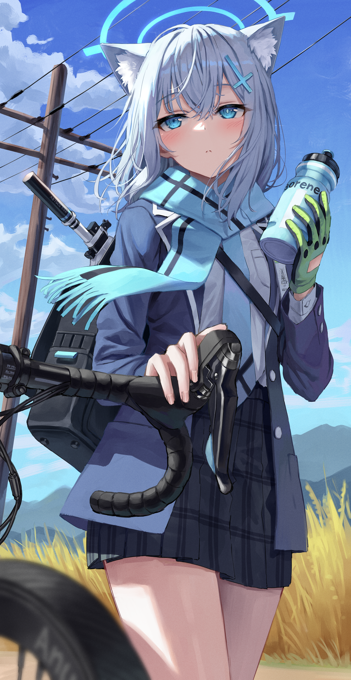 Shiroko from Blue Archive with a bicycle HD Phone Wallpaper