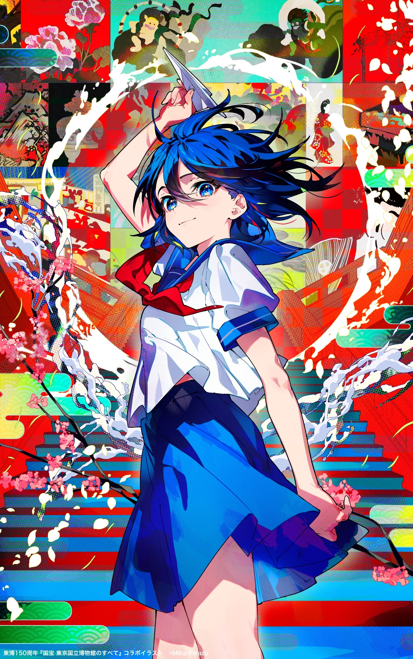 Anime girl in school uniform with blue hair and eyes HD Phone Wallpaper