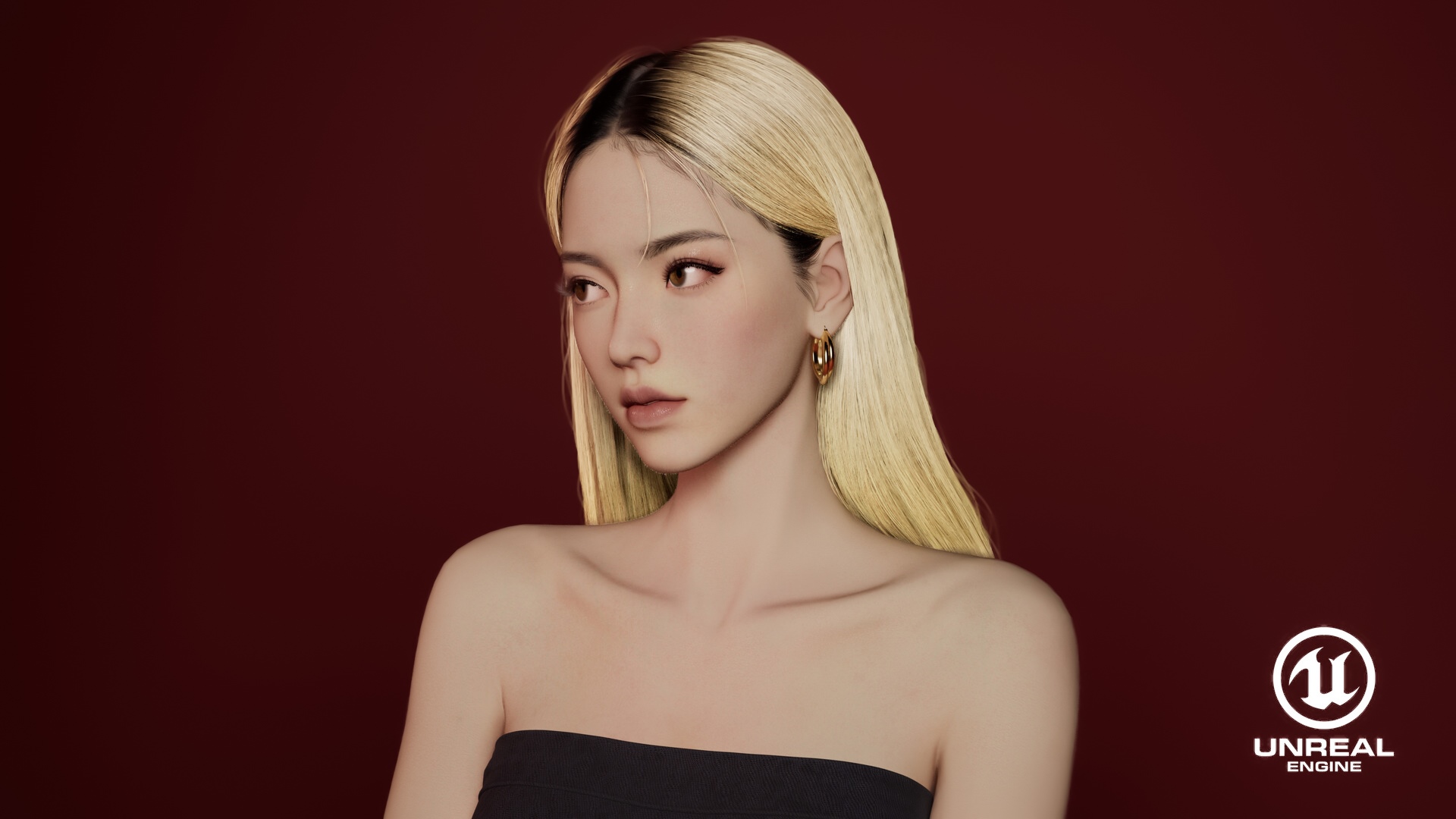 Ling Jie Zeng with blonde hair on red background HD Wallpaper