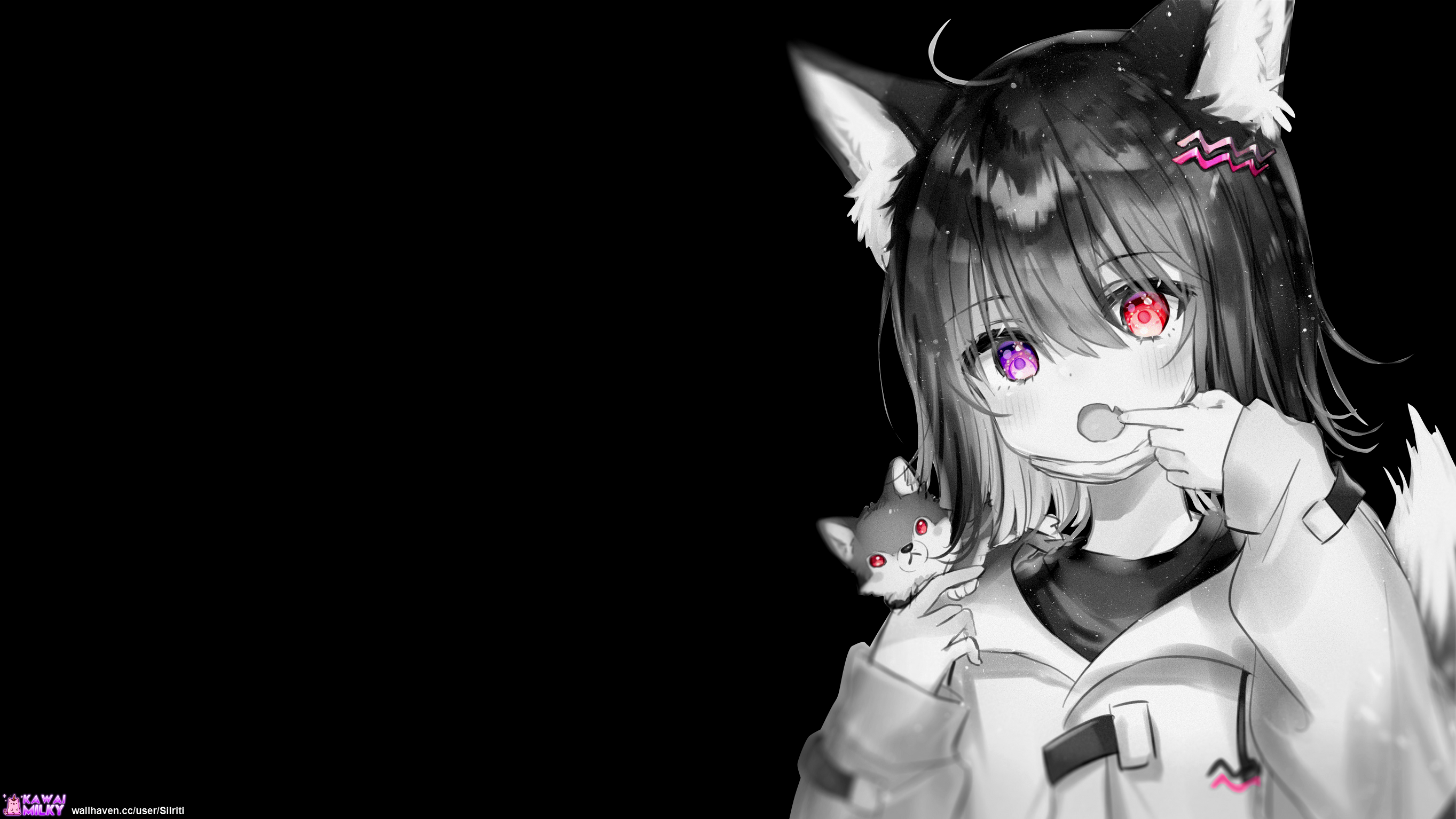 Anime fox girl with a small fox companion HD Wallpaper