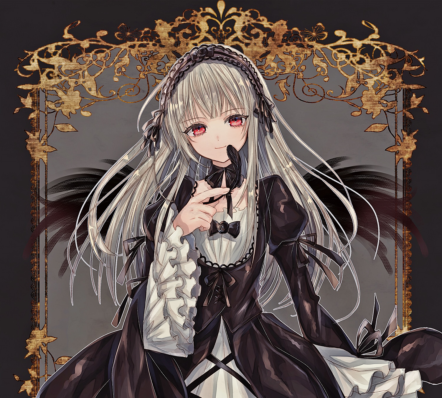 Suigintou from Rozen Maiden holding a black feather HD Wallpaper